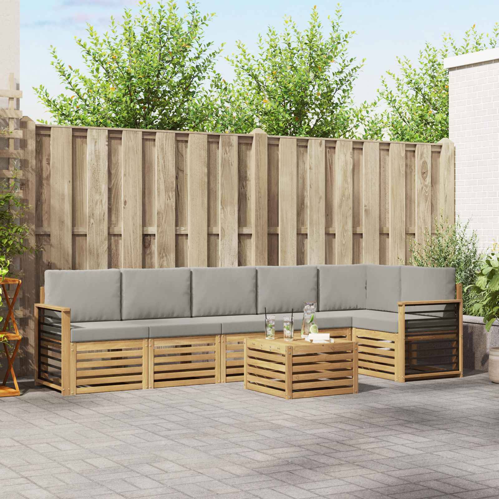 vidaXL Outdoor-Sofagarnitur 7 pcs Weiß und Hellgrau 59 x 59 x 37 cm