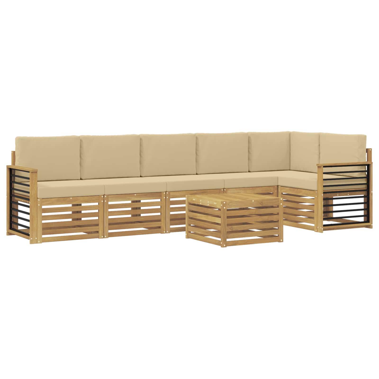 vidaXL Outdoor-Sofagarnitur 7 pcs Weiß und Beige 59 x 59 x 37 cm