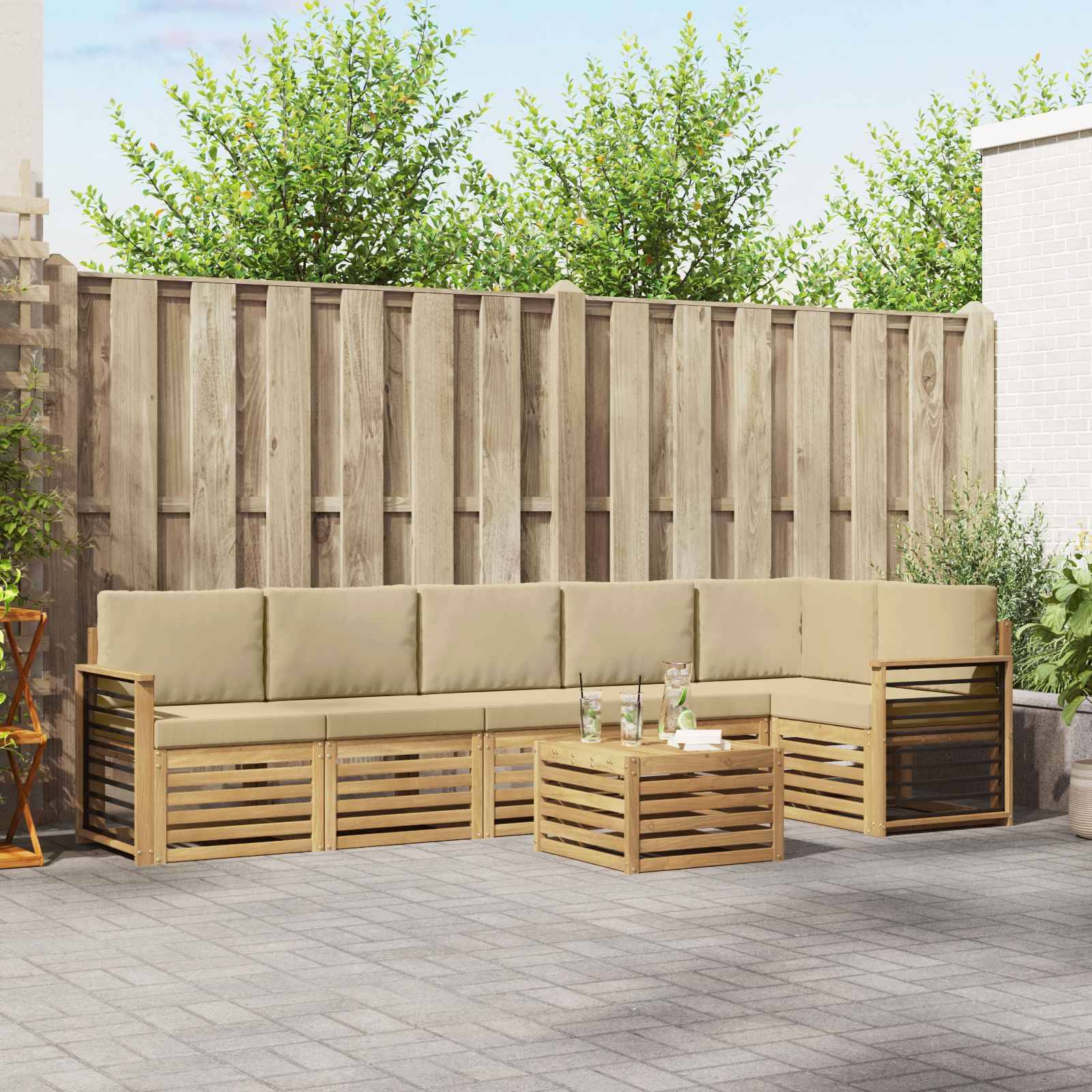 vidaXL Outdoor-Sofagarnitur 7 pcs Weiß und Beige 59 x 59 x 37 cm
