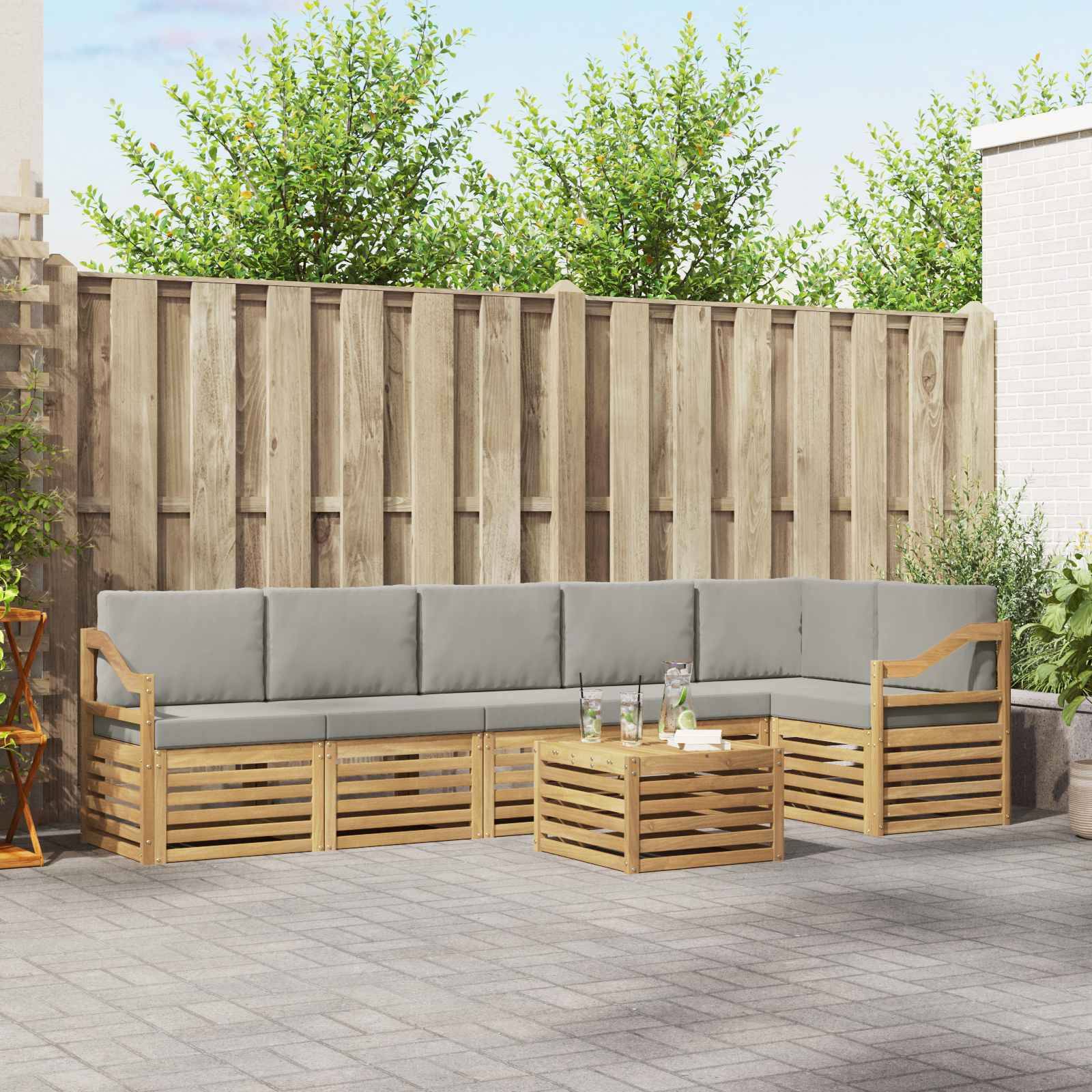 vidaXL Outdoor-Sofagarnitur 7 pcs Weiß und Hellgrau 59 x 59 x 37 cm