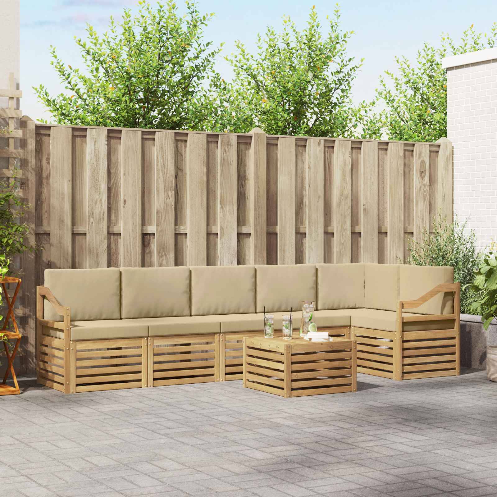 vidaXL Outdoor-Sofagarnitur 7 pcs Weiß und Beige 59 x 59 x 37 cm