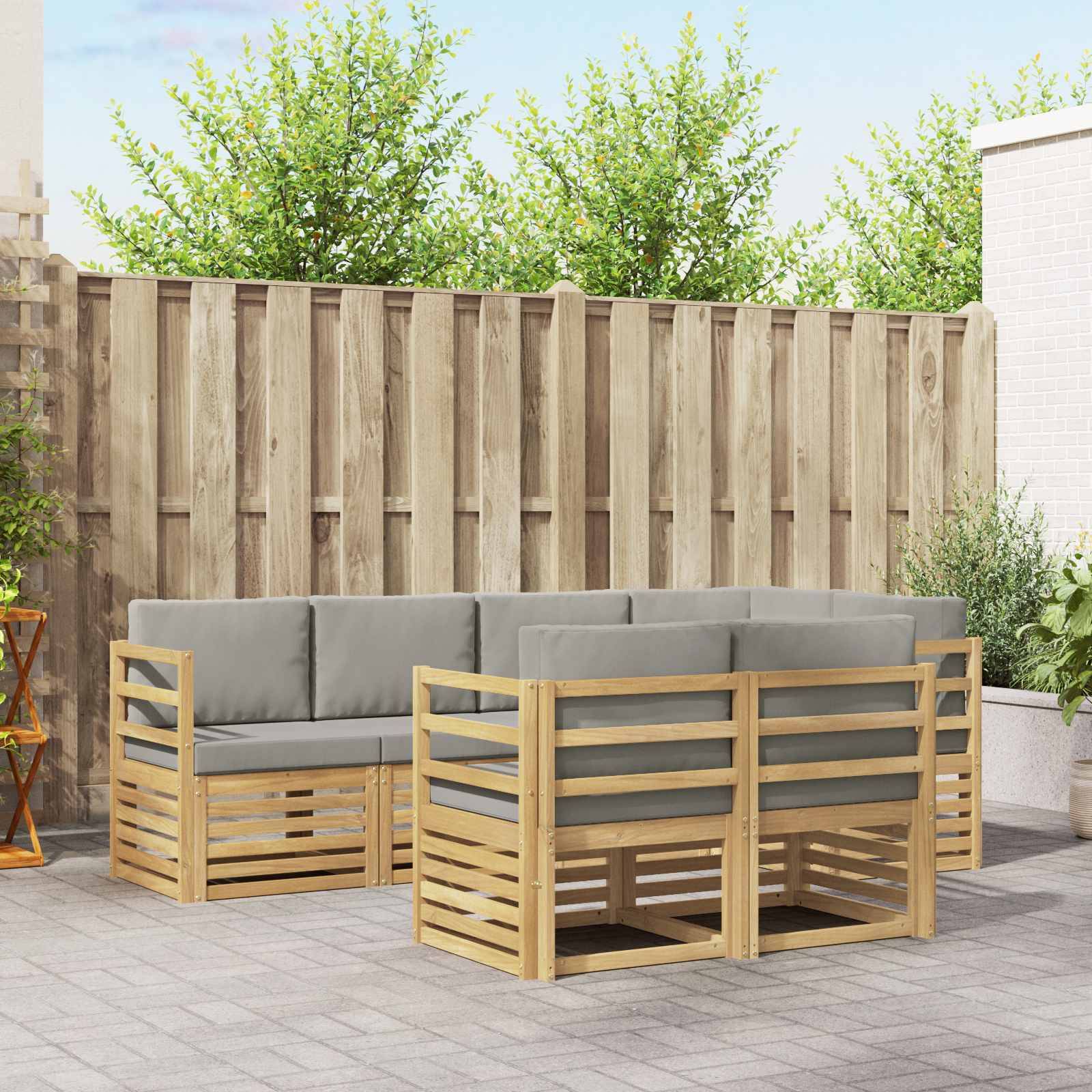 vidaXL Outdoor-Sofagarnitur 7 pcs Weiß und Hellgrau