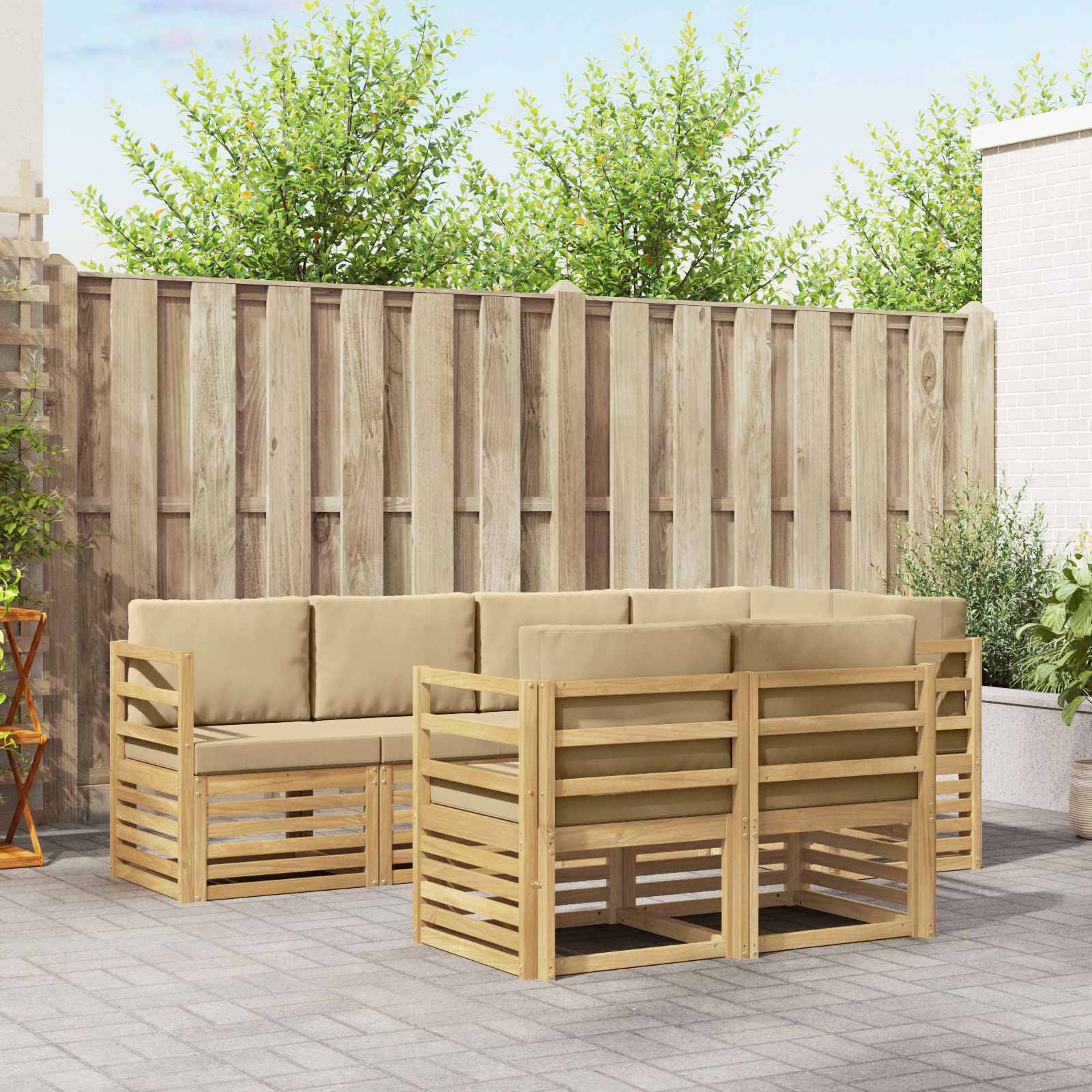 vidaXL Outdoor-Sofagarnitur 7 pcs Weiß und Beige 245 x 126,5 x 73 cm