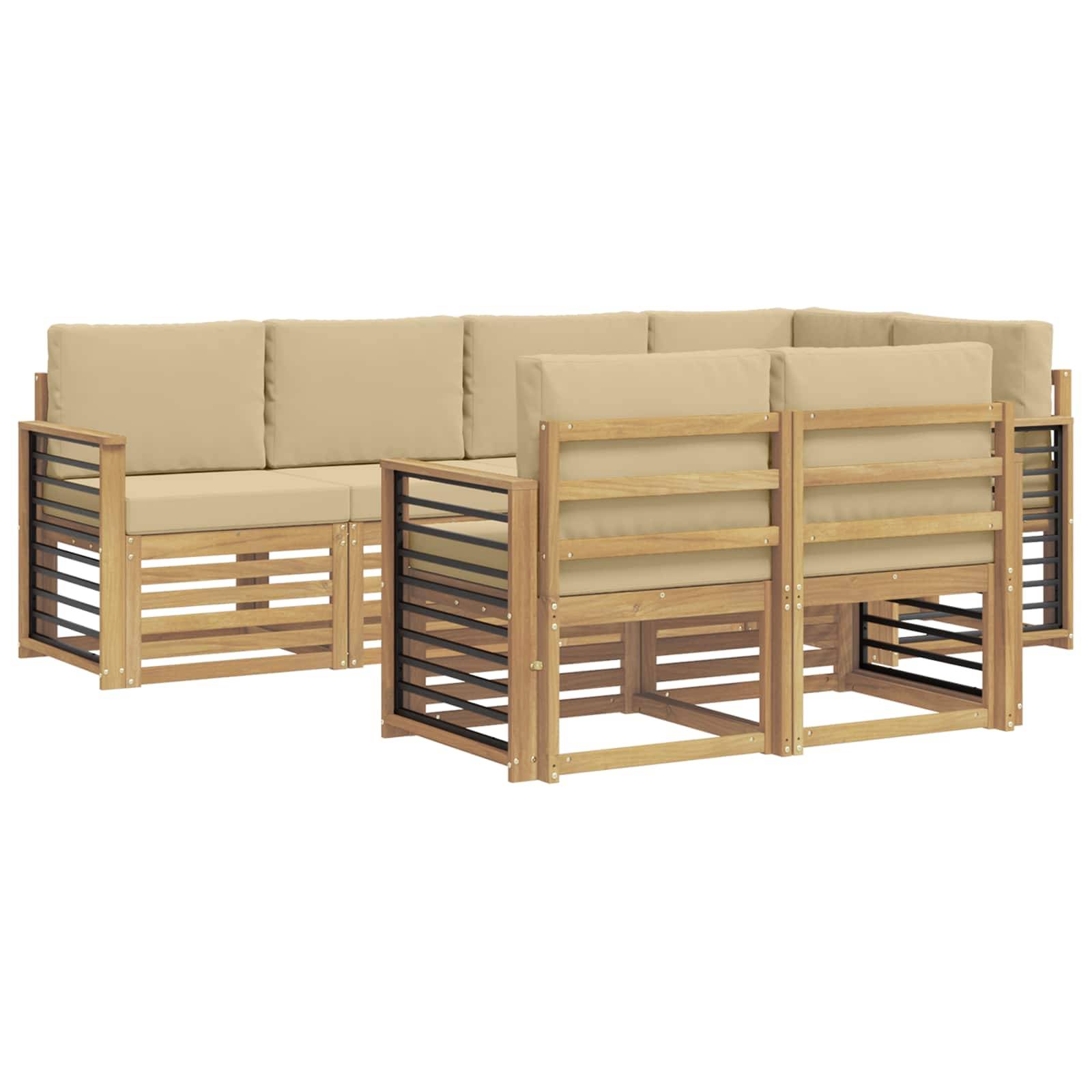 vidaXL Outdoor-Sofagarnitur 7 pcs Weiß und Beige 247 x 128,5 x 73 cm