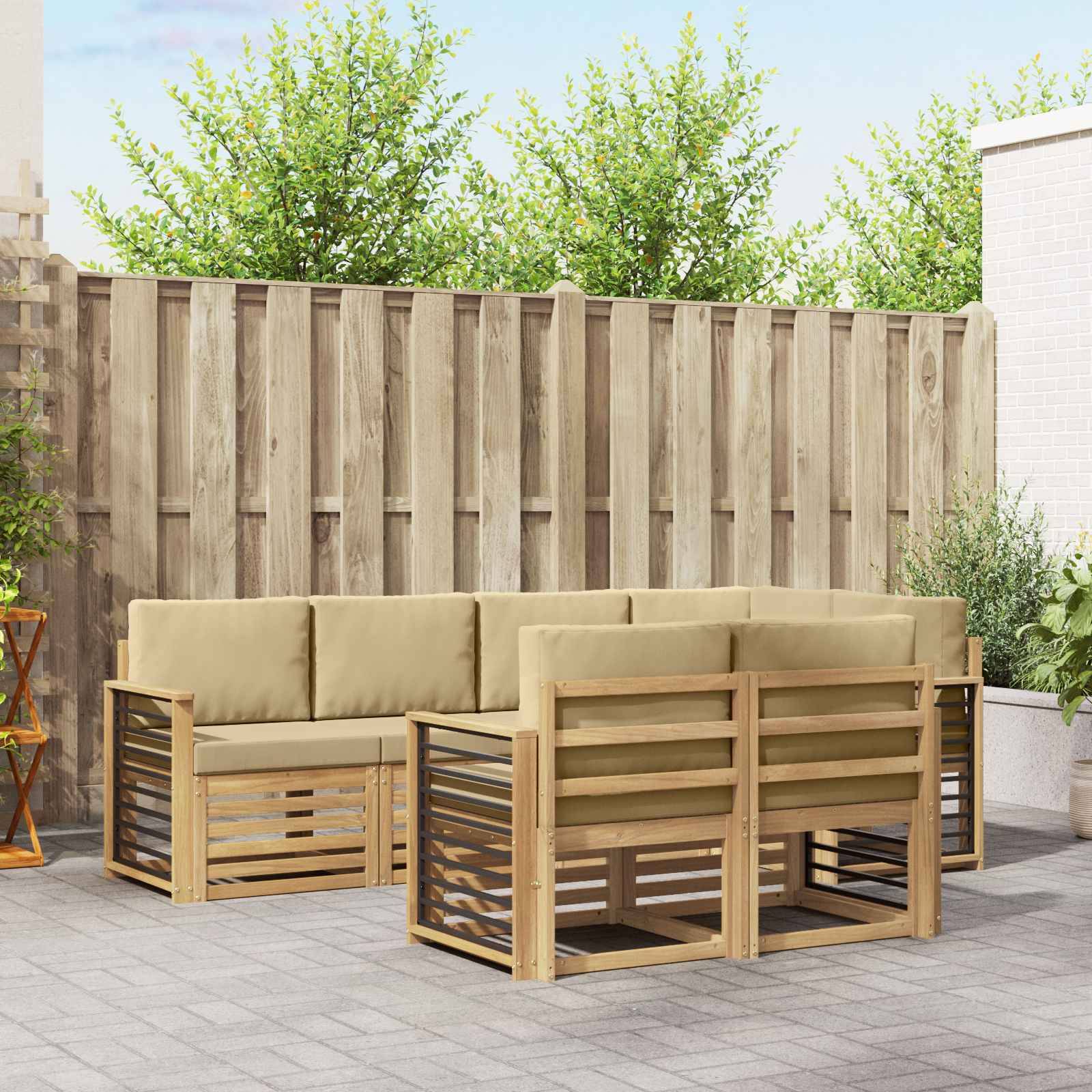 vidaXL Outdoor-Sofagarnitur 7 pcs Weiß und Beige 247 x 128,5 x 73 cm