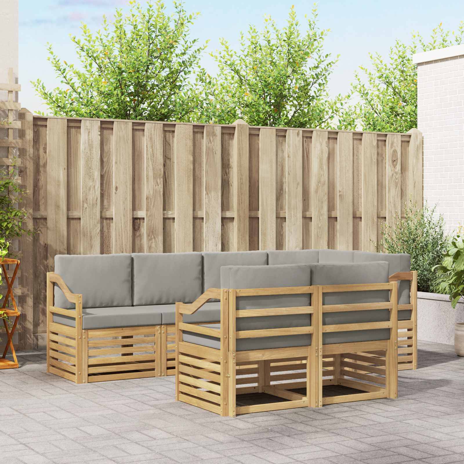 vidaXL Outdoor-Sofagarnitur 7 pcs Weiß und Hellgrau