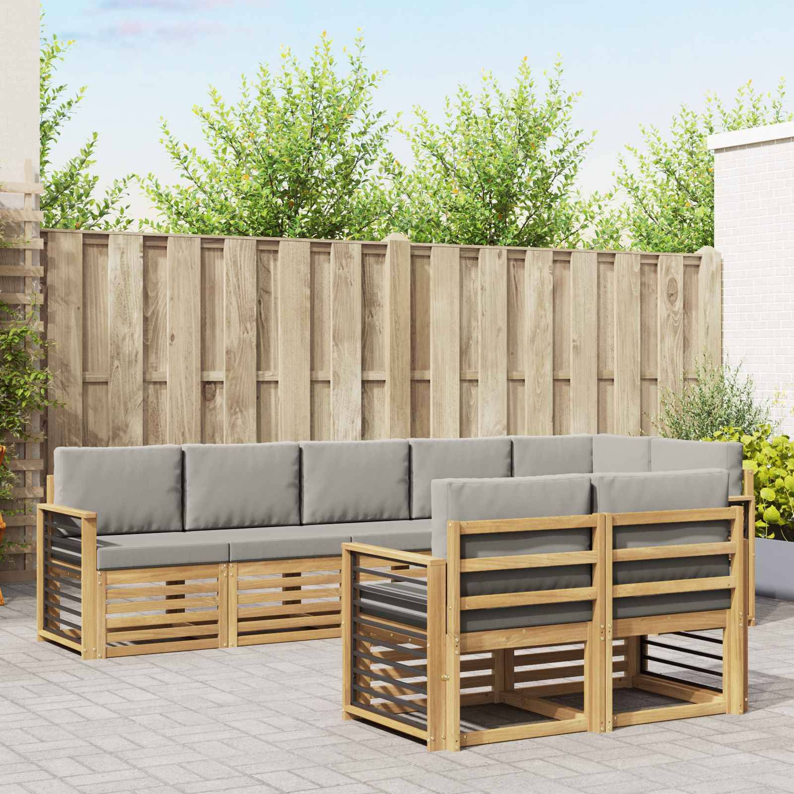 vidaXL Outdoor-Sofagarnitur 8 pcs Weiß und Hellgrau