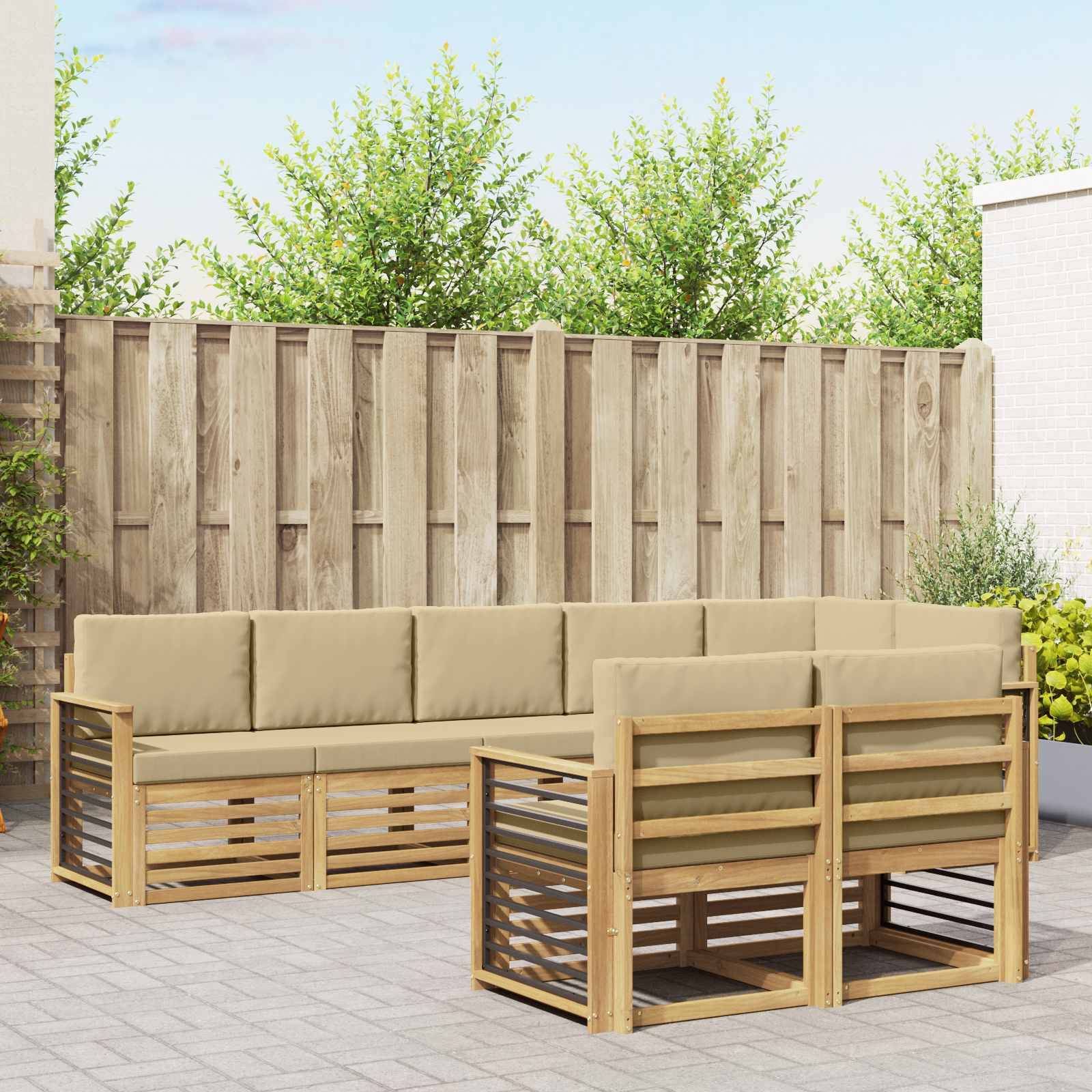 vidaXL Outdoor-Sofagarnitur 8 pcs Weiß und Beige 306 x 128,5 x 73 cm