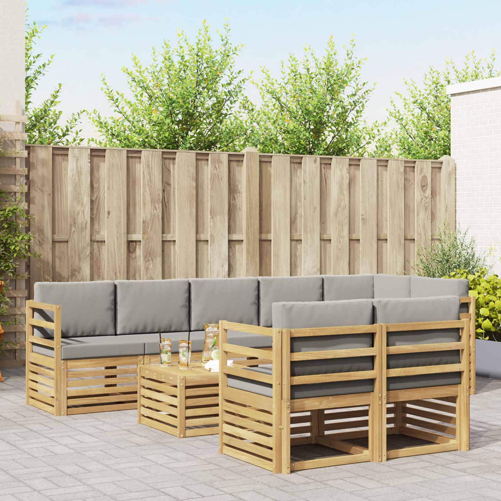 vidaXL Outdoor-Sofagarnitur 9 pcs Weiß und Hellgrau 59 x 59 x 37 cm