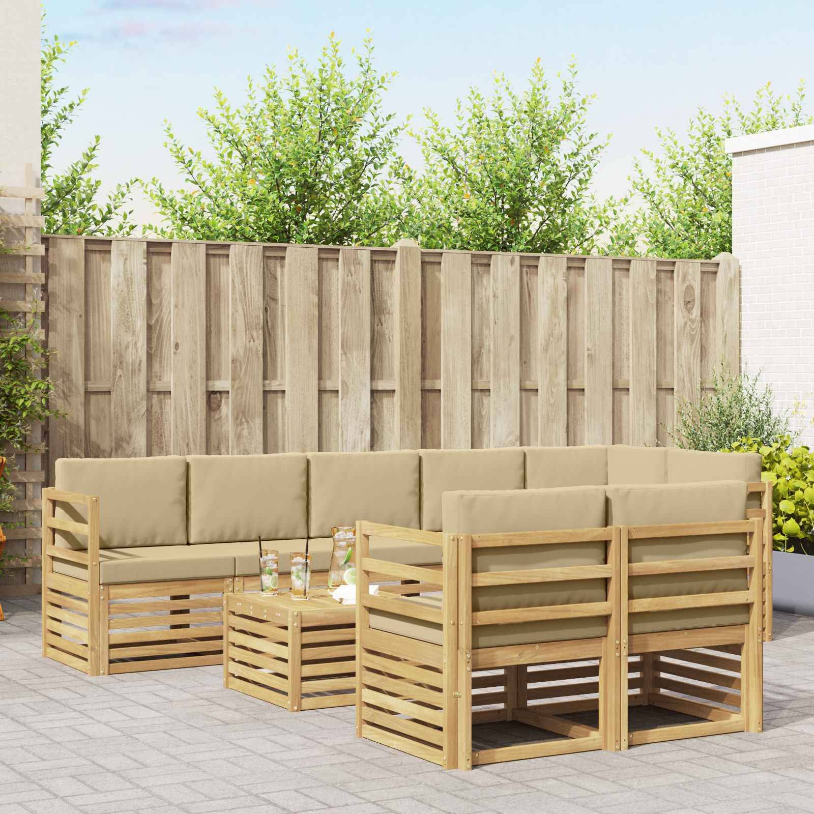 vidaXL Outdoor-Sofagarnitur 9 pcs Weiß und Beige 59 x 59 x 37 cm