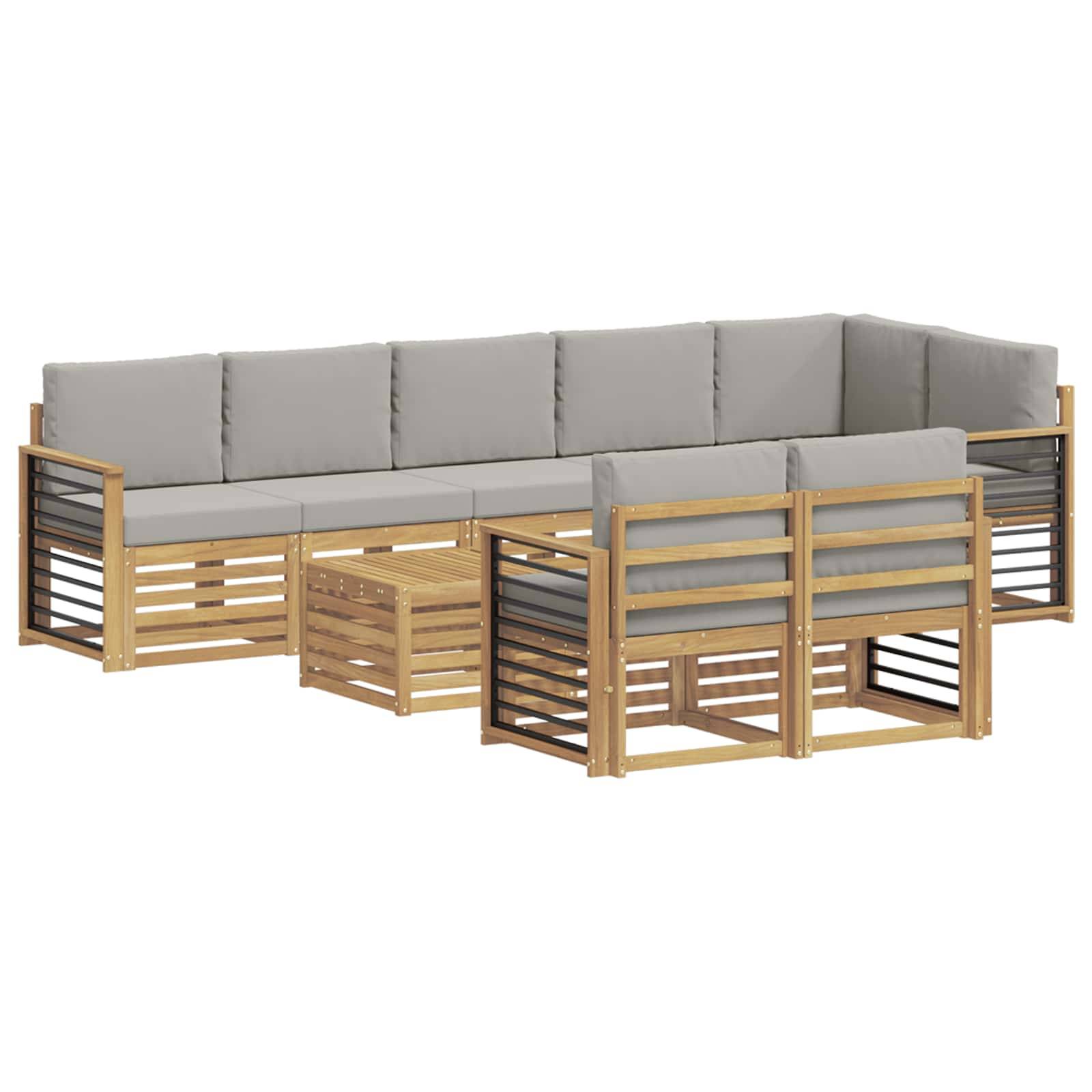 vidaXL Outdoor-Sofagarnitur 9 pcs Weiß und Hellgrau 59 x 59 x 37 cm