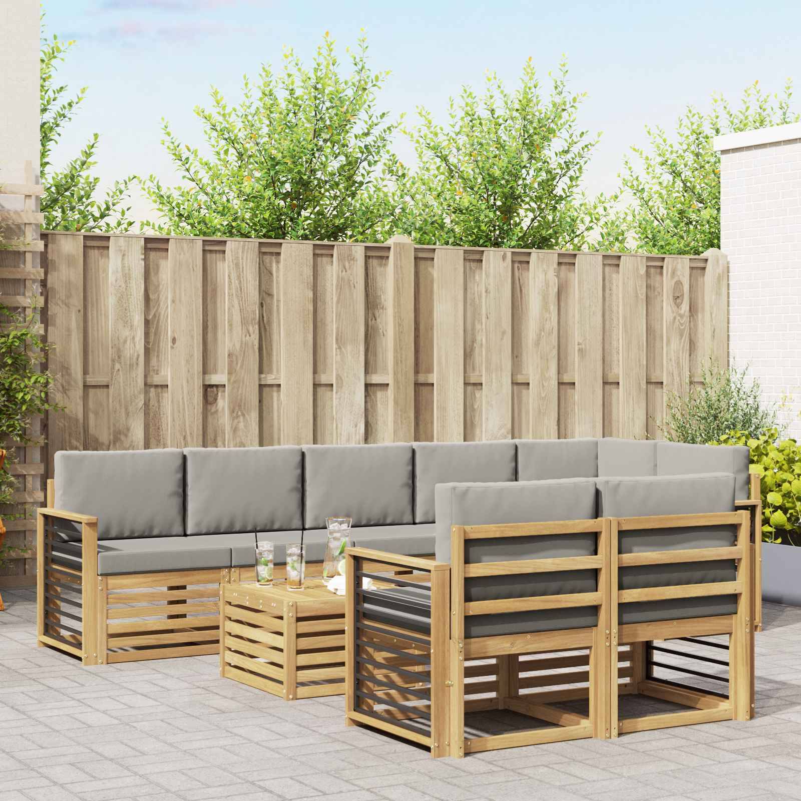 vidaXL Outdoor-Sofagarnitur 9 pcs Weiß und Hellgrau 59 x 59 x 37 cm