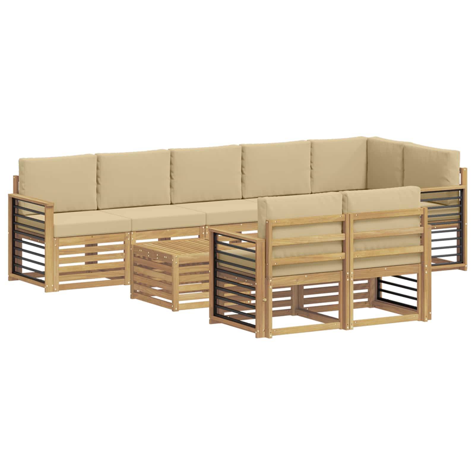 vidaXL Outdoor-Sofagarnitur 9 pcs Weiß und Beige 59 x 59 x 37 cm