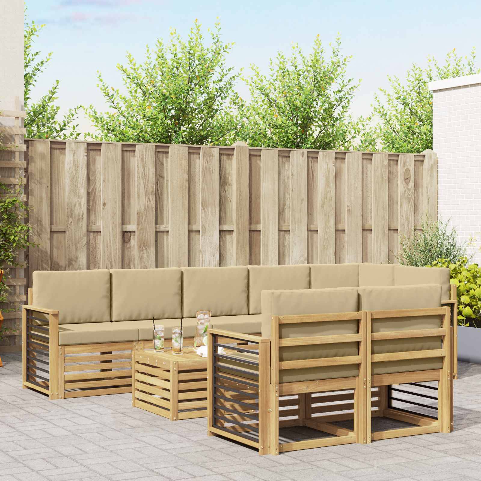 vidaXL Outdoor-Sofagarnitur 9 pcs Weiß und Beige 59 x 59 x 37 cm