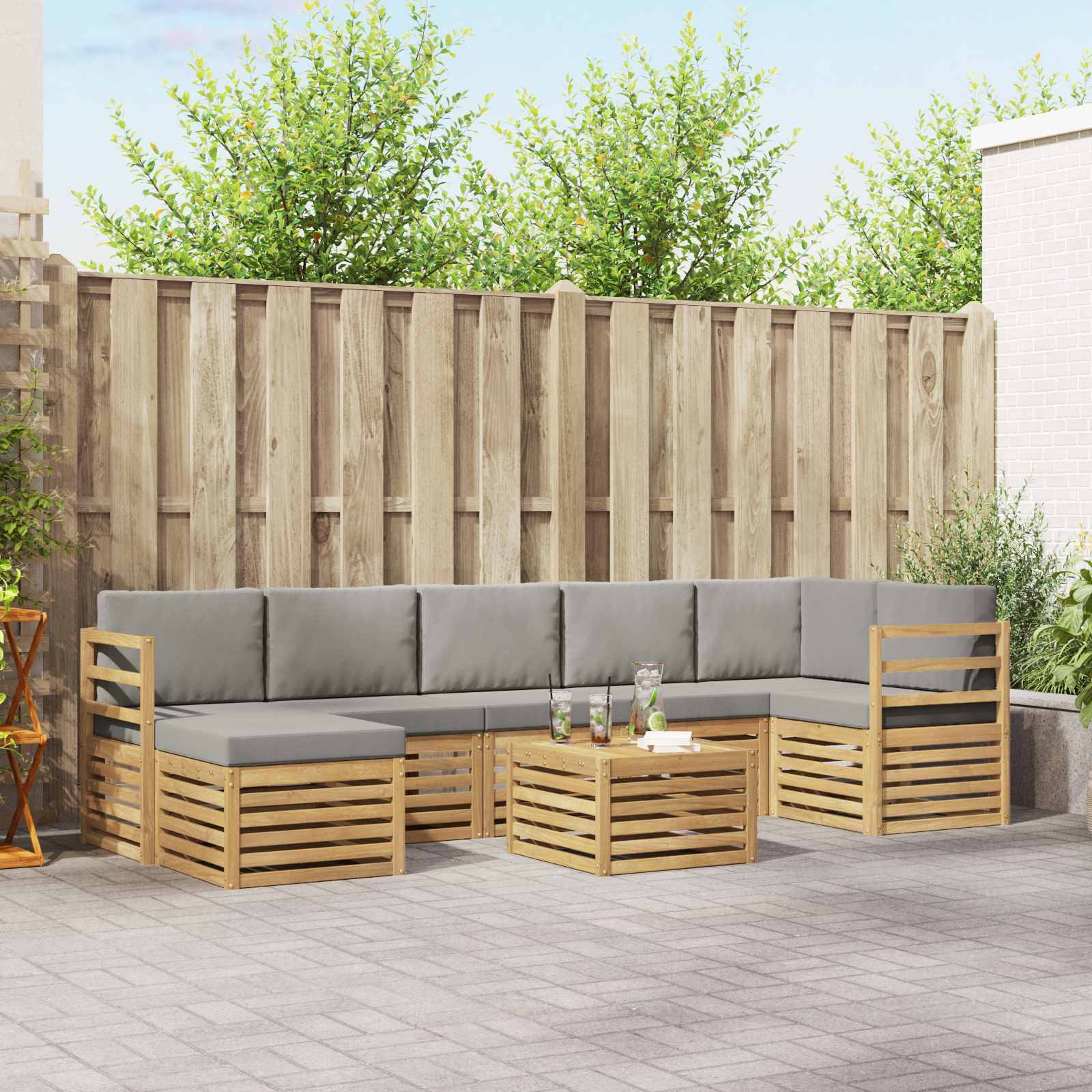 vidaXL Outdoor-Sofagarnitur 8 pcs Weiß und Hellgrau 59 x 59 x 37 cm
