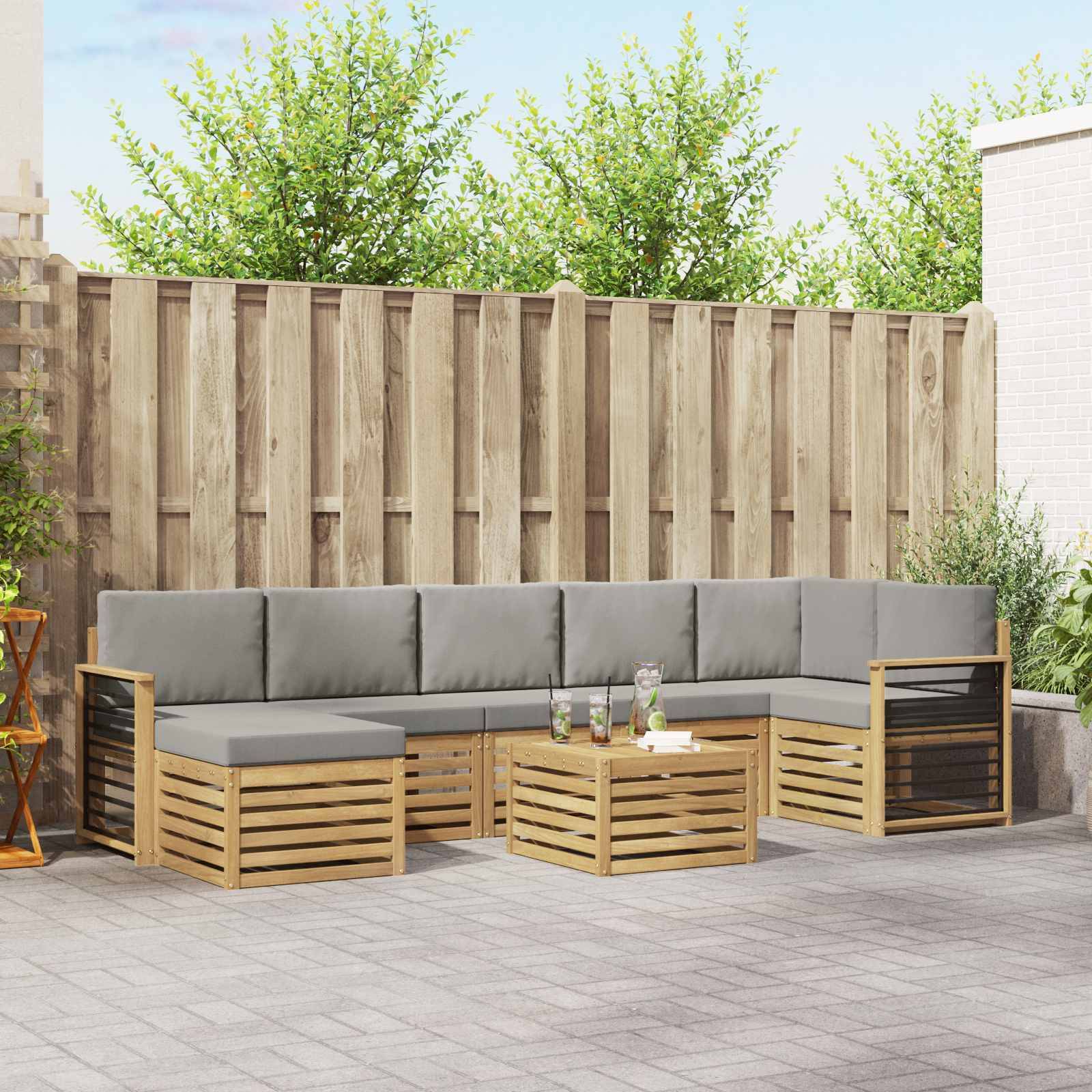 vidaXL Outdoor-Sofagarnitur 8 pcs Weiß und Hellgrau 59 x 59 x 37 cm