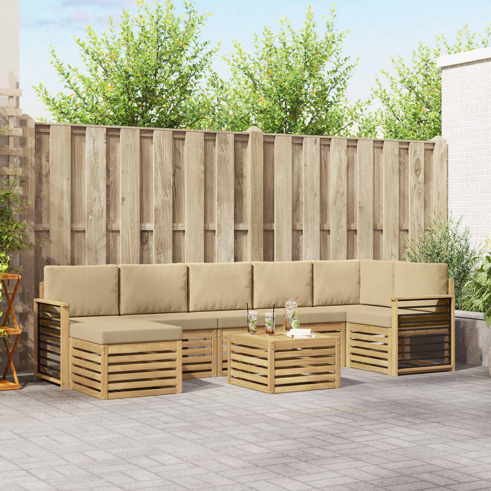 vidaXL Outdoor-Sofagarnitur 8 pcs Weiß und Beige 59 x 59 x 37 cm