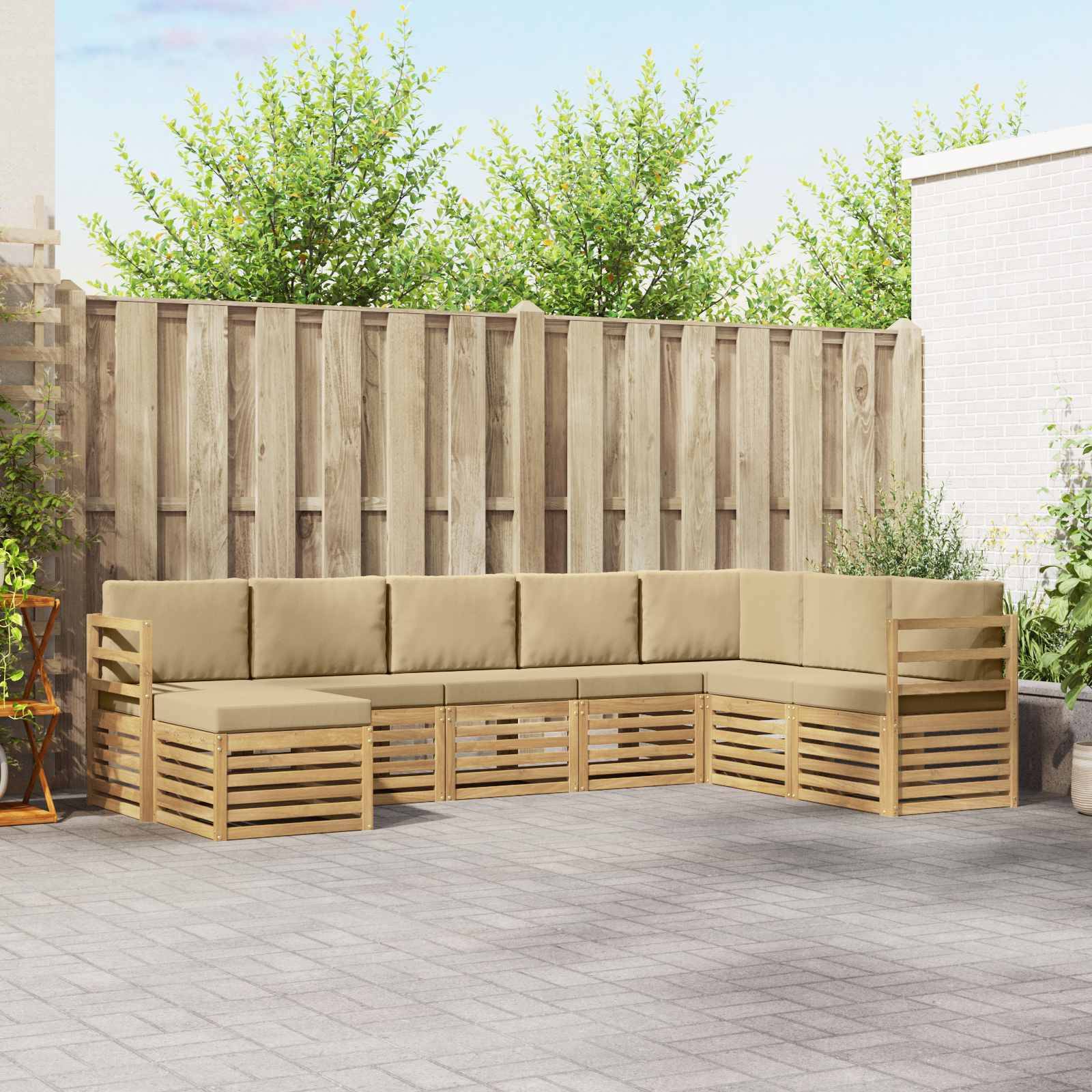 vidaXL Outdoor-Sofagarnitur 8 pcs Weiß und Beige 304 x 185,5 x 73 cm