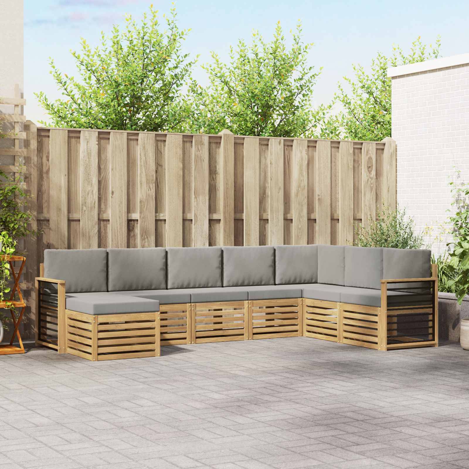 vidaXL Outdoor-Sofagarnitur 8 pcs Weiß und Hellgrau