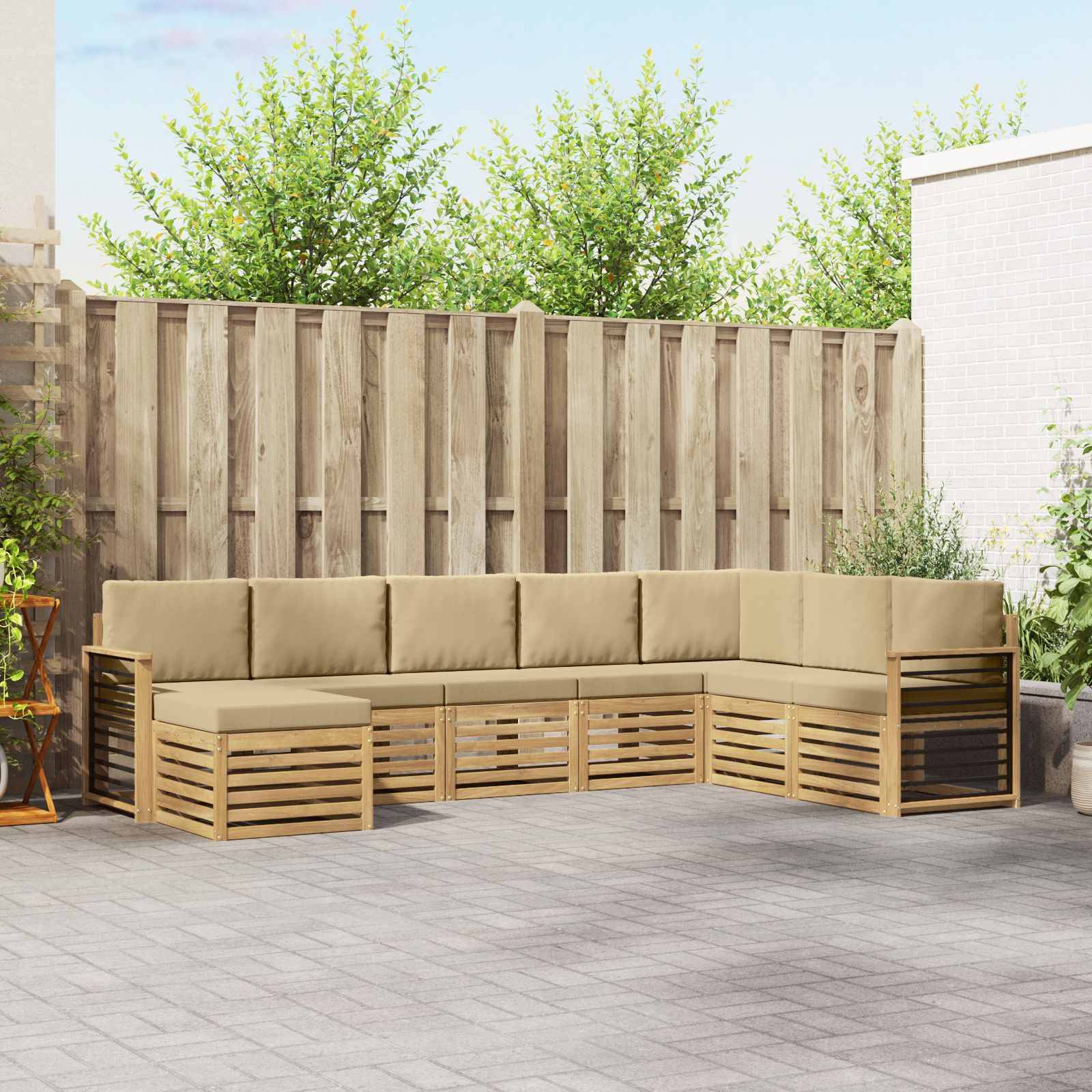 vidaXL Outdoor-Sofagarnitur 8 pcs Weiß und Beige 306 x 187,5 x 73 cm