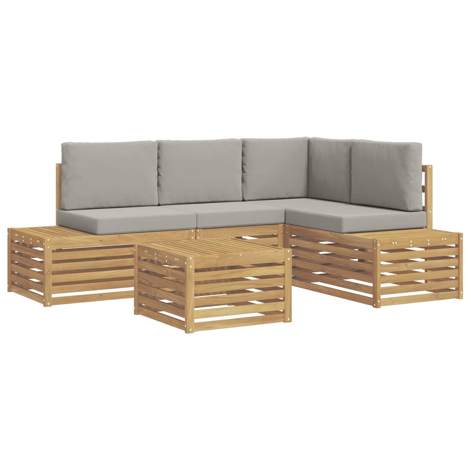 vidaXL Outdoor-Sofagarnitur mit Kissen 5 Stück Weiß und Hellgrau