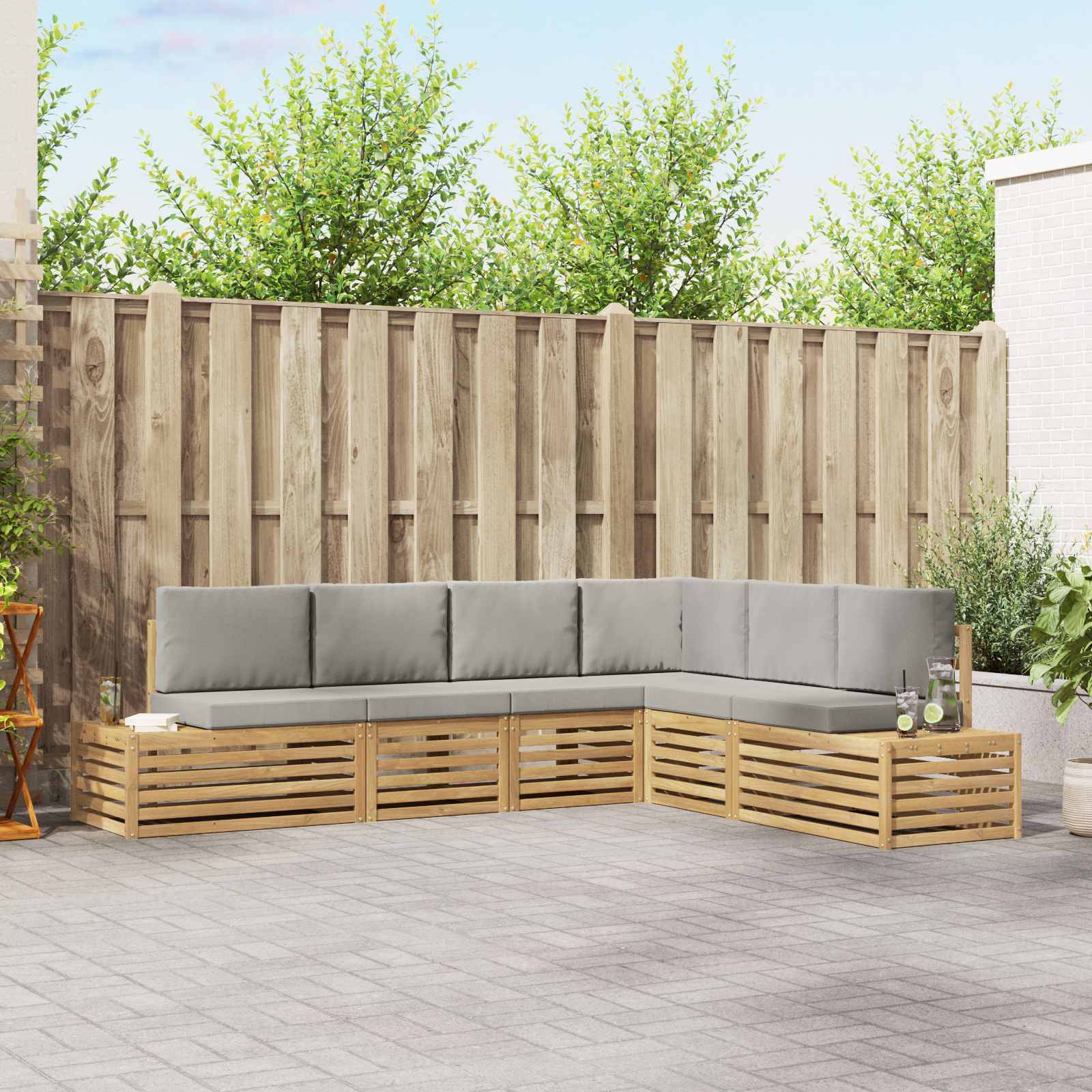 vidaXL Outdoor-Sofagarnitur mit Kissen 6 Stück Weiß und Hellgrau