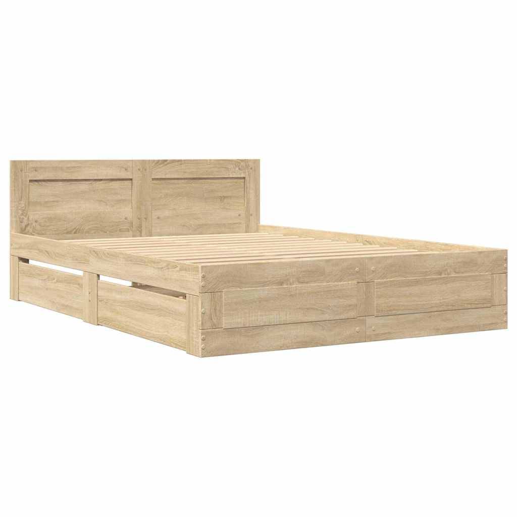 vidaXL Bettrahmen mit Schubladen Sonoma 137 x 188 cm Holzwerkstoff