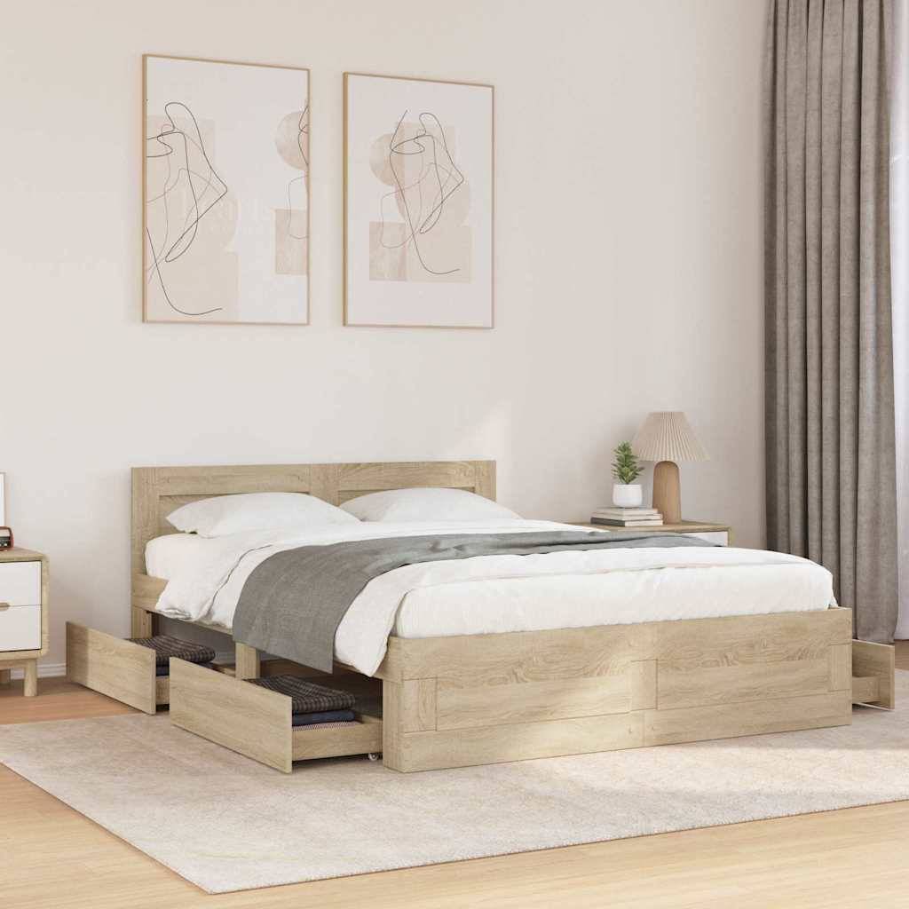 vidaXL Bettrahmen mit Schubladen Sonoma 137 x 188 cm Holzwerkstoff