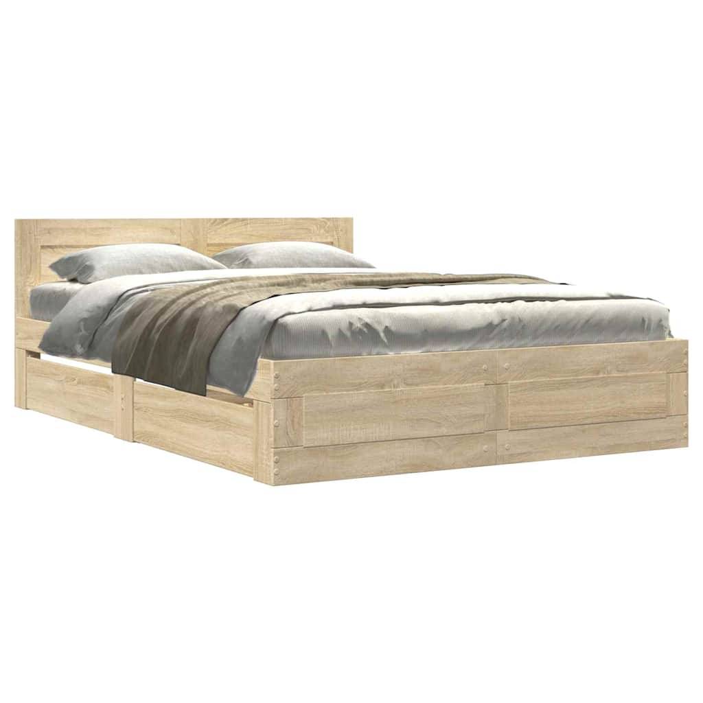 vidaXL Bettrahmen mit Schubladen Sonoma 137 x 188 cm Holzwerkstoff