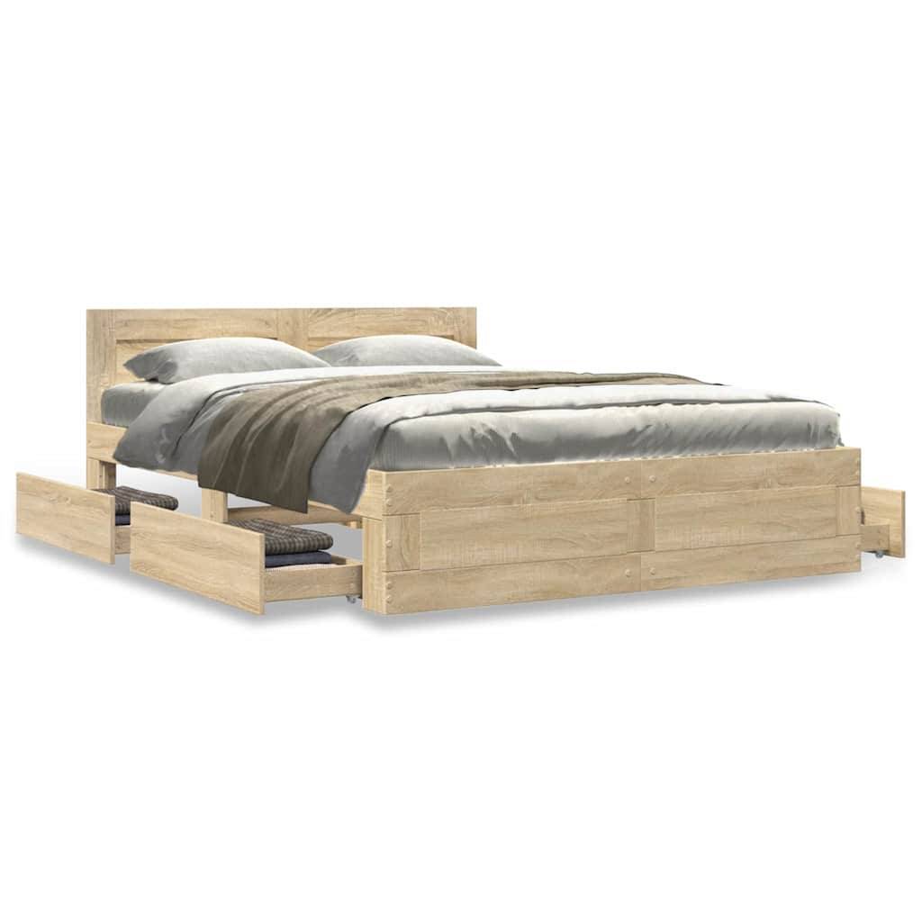 vidaXL Bettrahmen mit Schubladen Sonoma 137 x 188 cm Holzwerkstoff