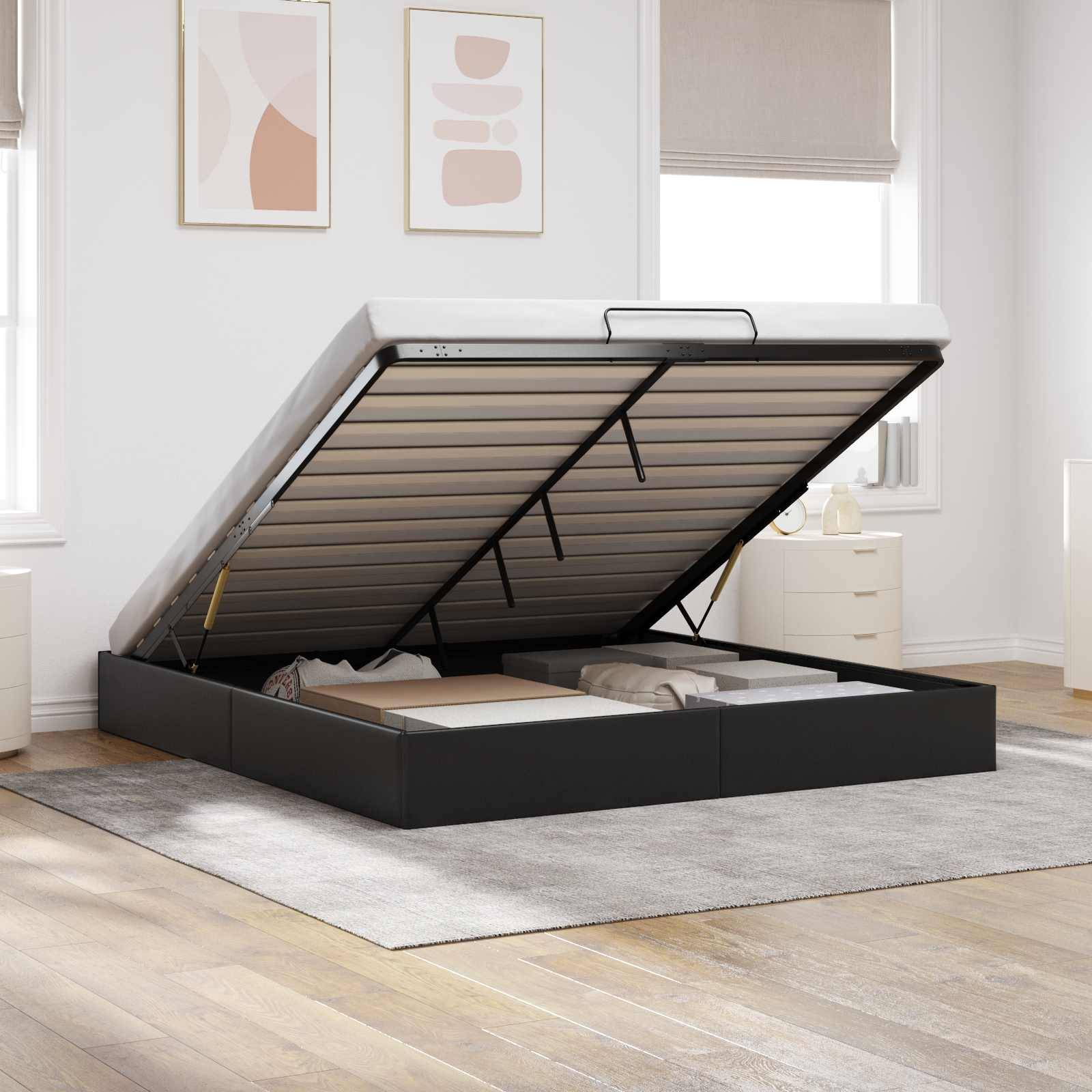 vidaXL Ottoman Bettgestell Schwarz King Size Kunstleder
