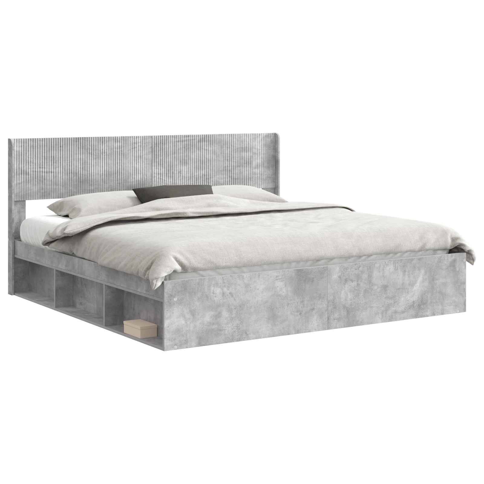 vidaXL Bettgestell mit Stauraum und Kopfteil Betongrau 180 x 200 cm