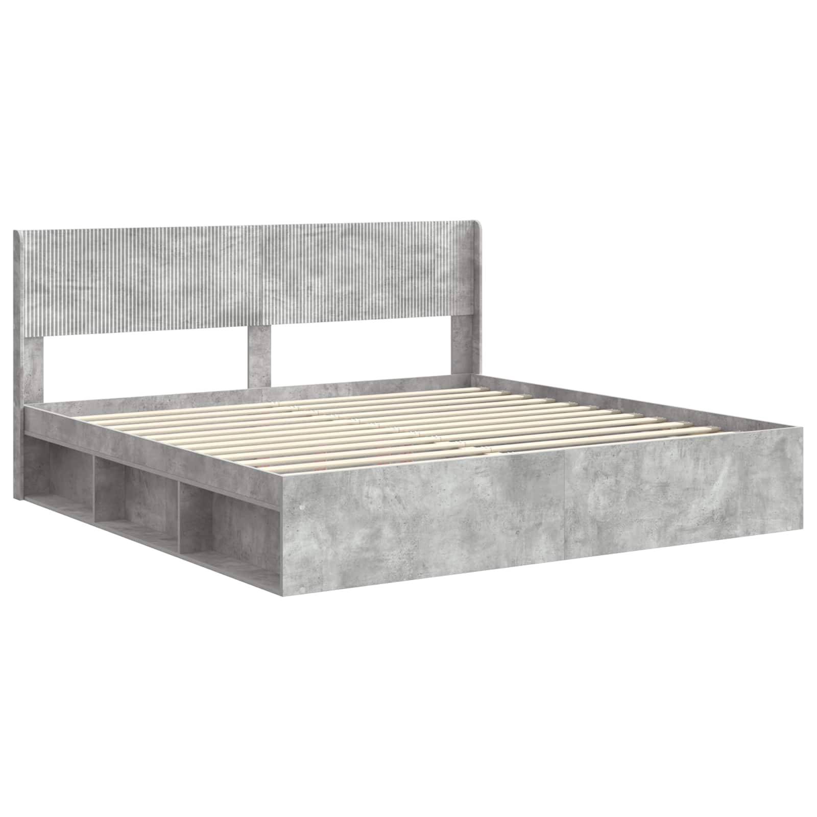 vidaXL Bettgestell mit Stauraum und Kopfteil Betongrau 180 x 200 cm