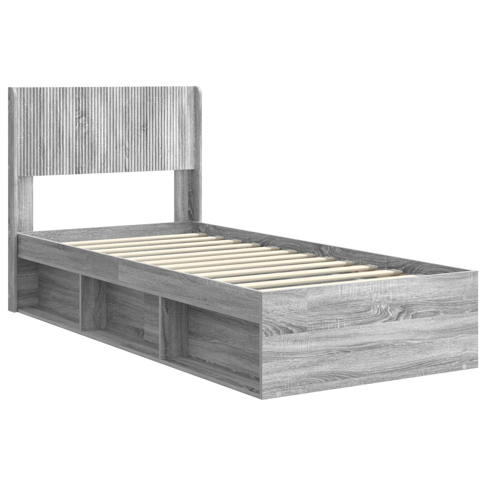 vidaXL Bettgestell mit Stauraum und Kopfteil Grau Sonoma 100 x 200 cm