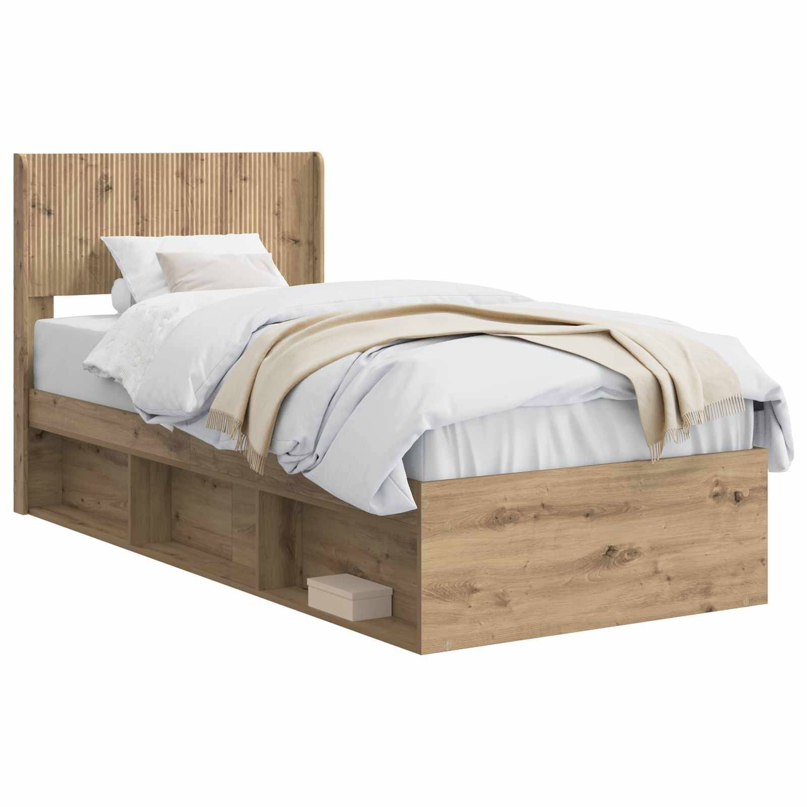 vidaXL Bettgestell mit Stauraum und Kopfteil Artisan-Eiche 90 x 190 cm