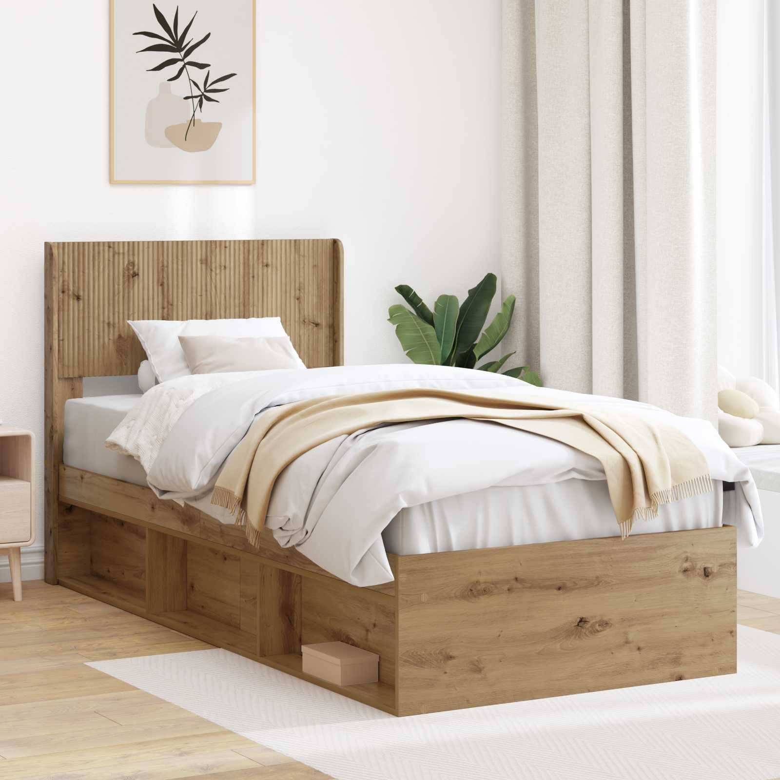 vidaXL Bettgestell mit Stauraum und Kopfteil Artisan-Eiche 90 x 190 cm