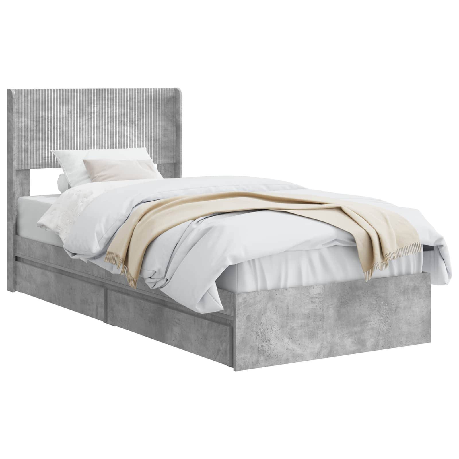 vidaXL Bettgestell mit Stauraum und Kopfteil Betongrau 90 x 190 cm