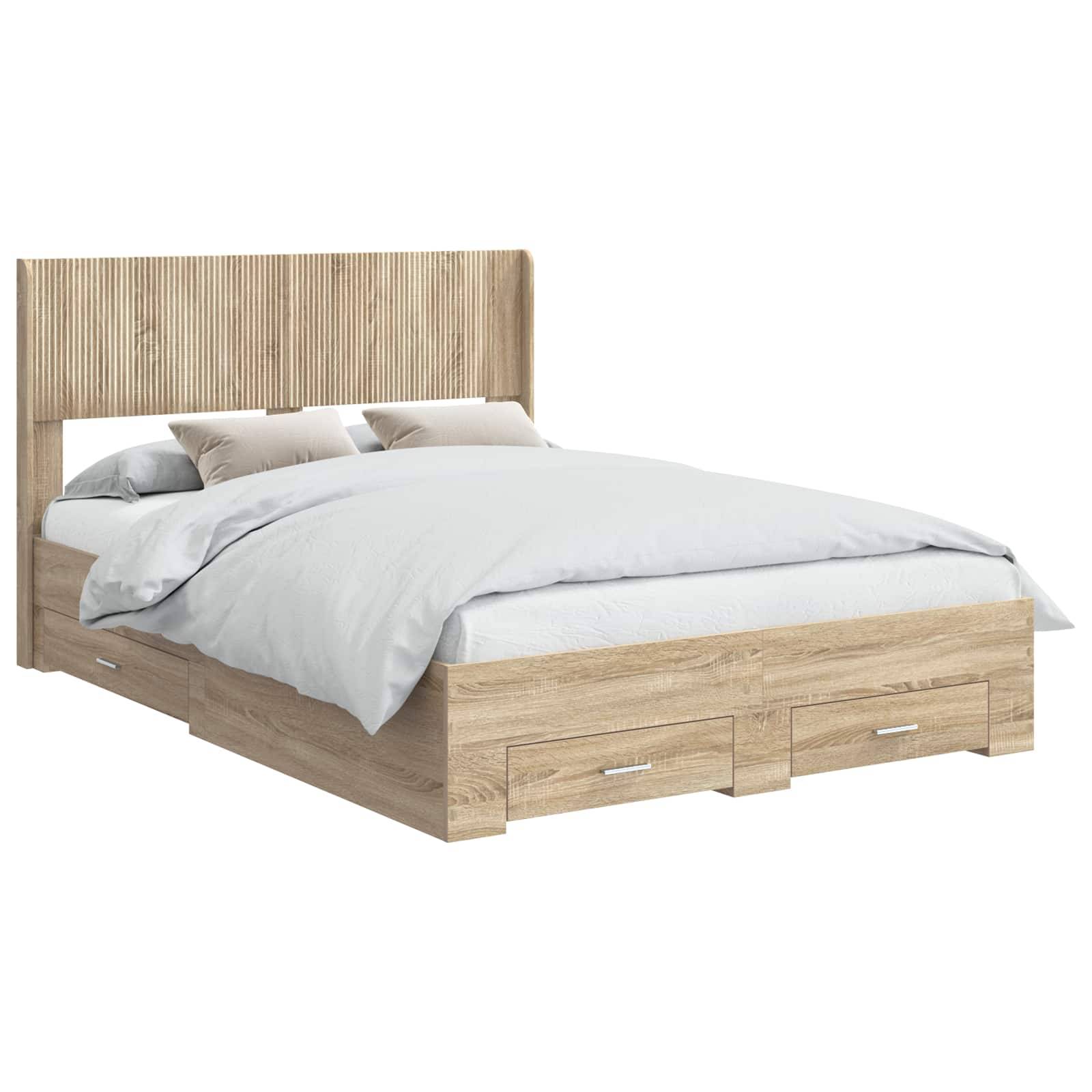 vidaXL Bettgestell mit Stauraum und Kopfteil Sonoma-Eiche 150 x 200 cm
