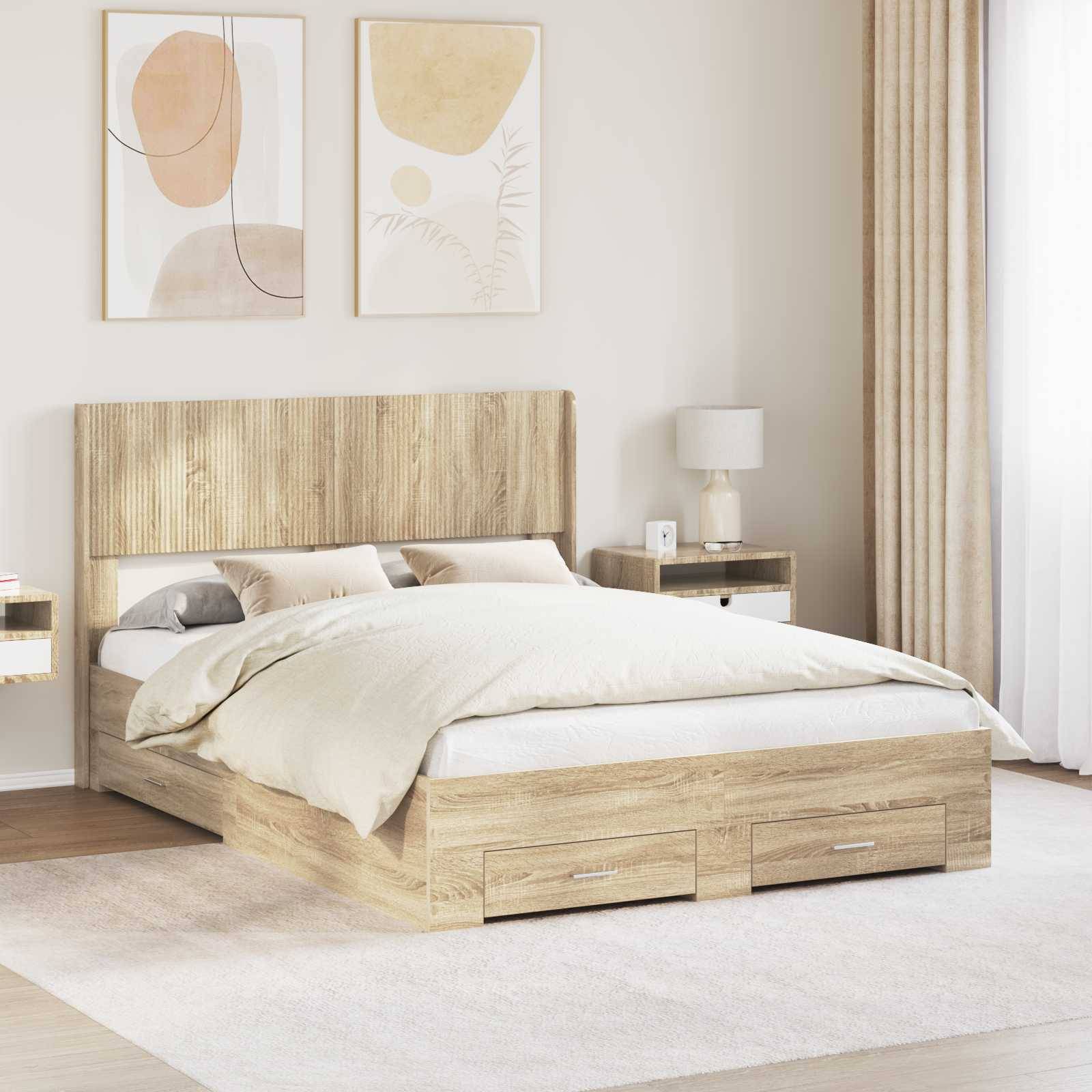 vidaXL Bettgestell mit Stauraum und Kopfteil Sonoma-Eiche 150 x 200 cm