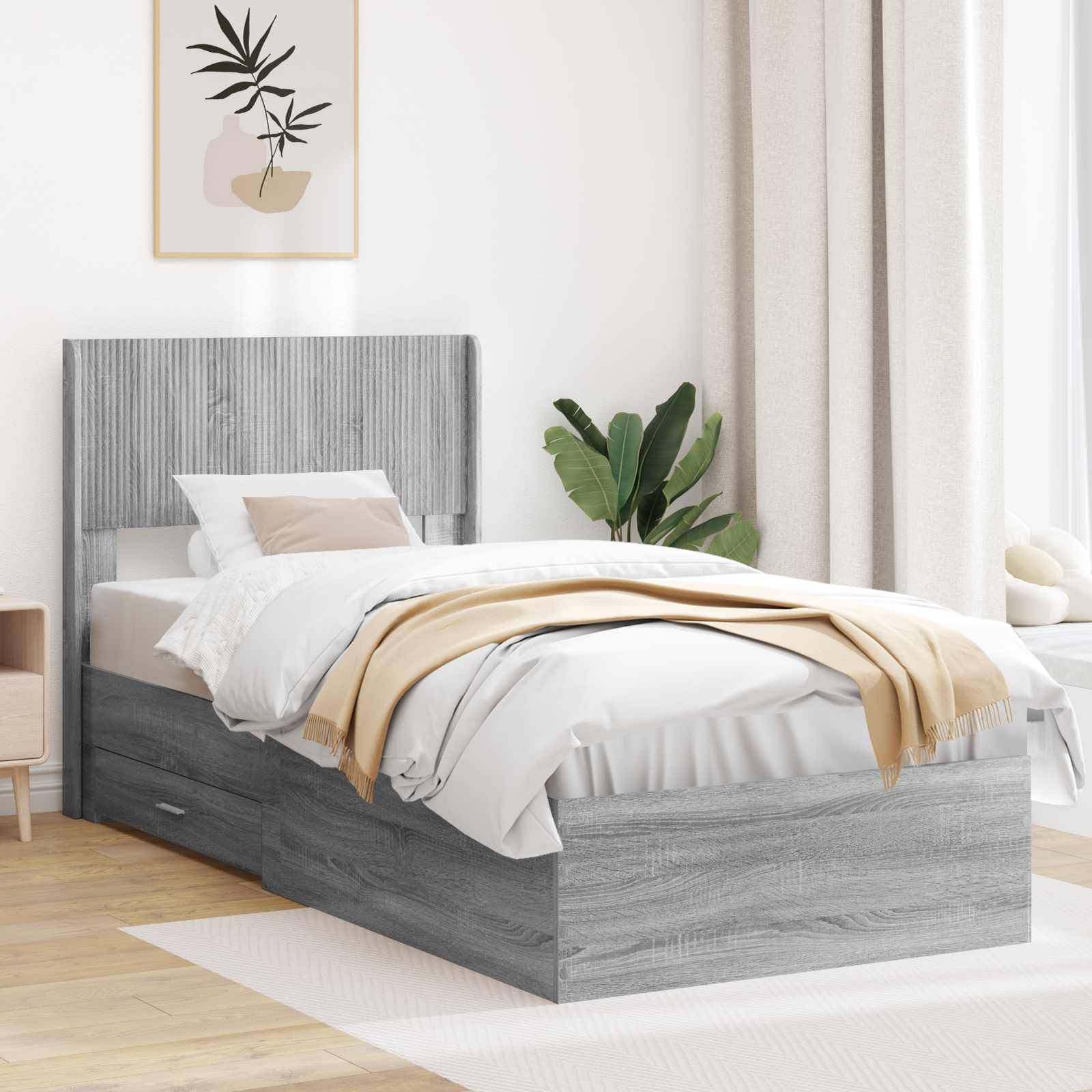 vidaXL Bettgestell mit Stauraum und Kopfteil Grau Sonoma 100 x 200 cm