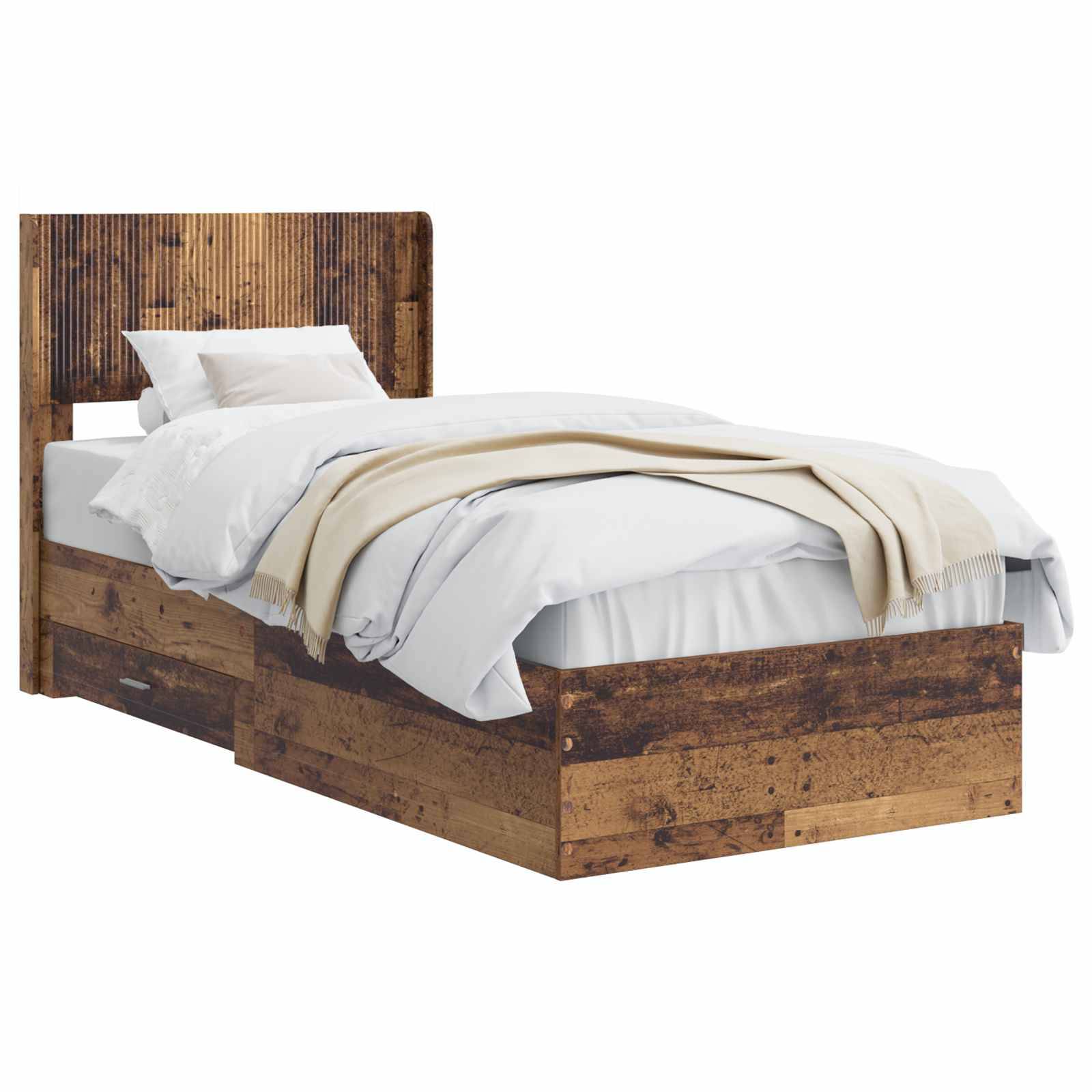 vidaXL Bettgestell mit Stauraum und Kopfteil Altholz 90 x 190 cm