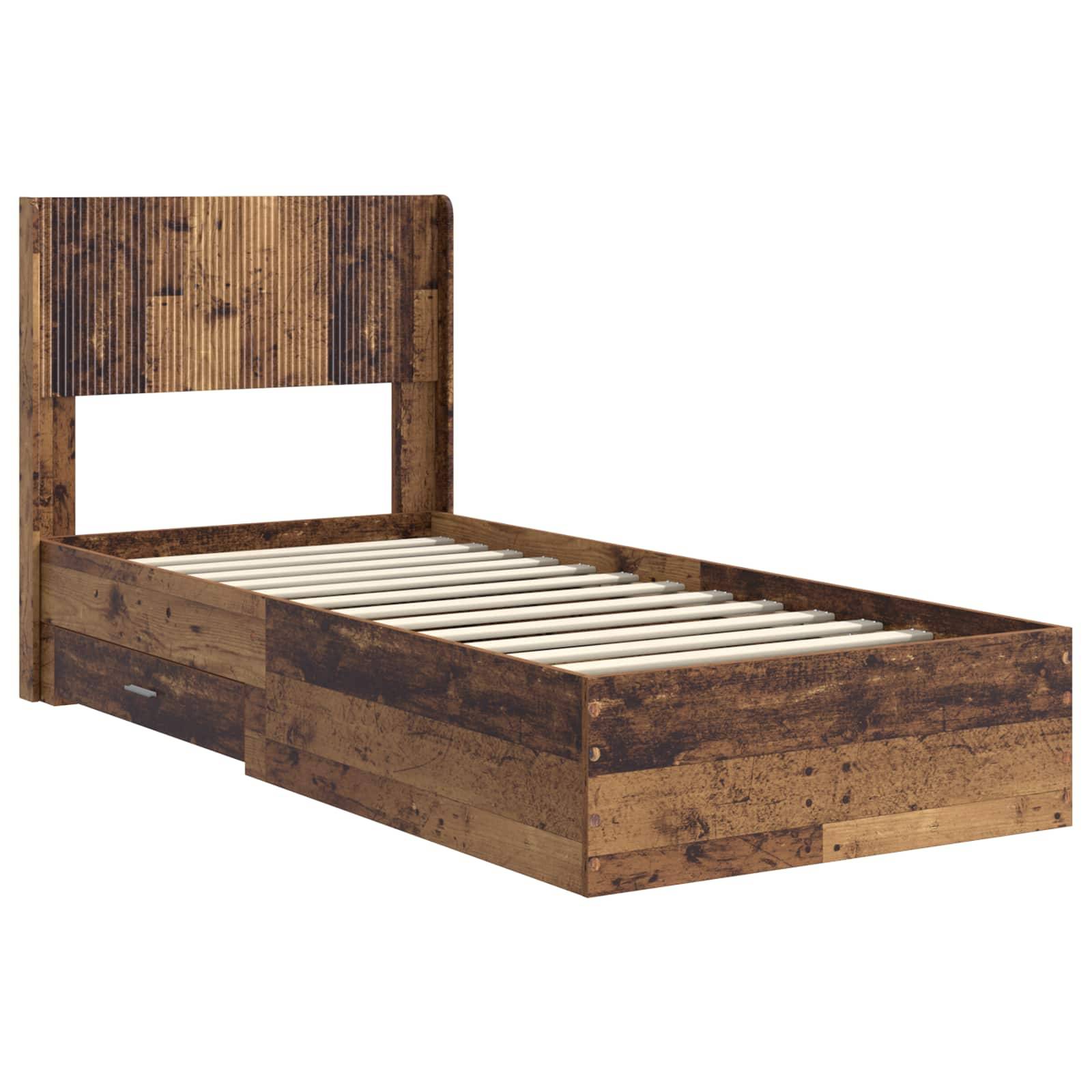 vidaXL Bettgestell mit Stauraum und Kopfteil Altholz 90 x 190 cm