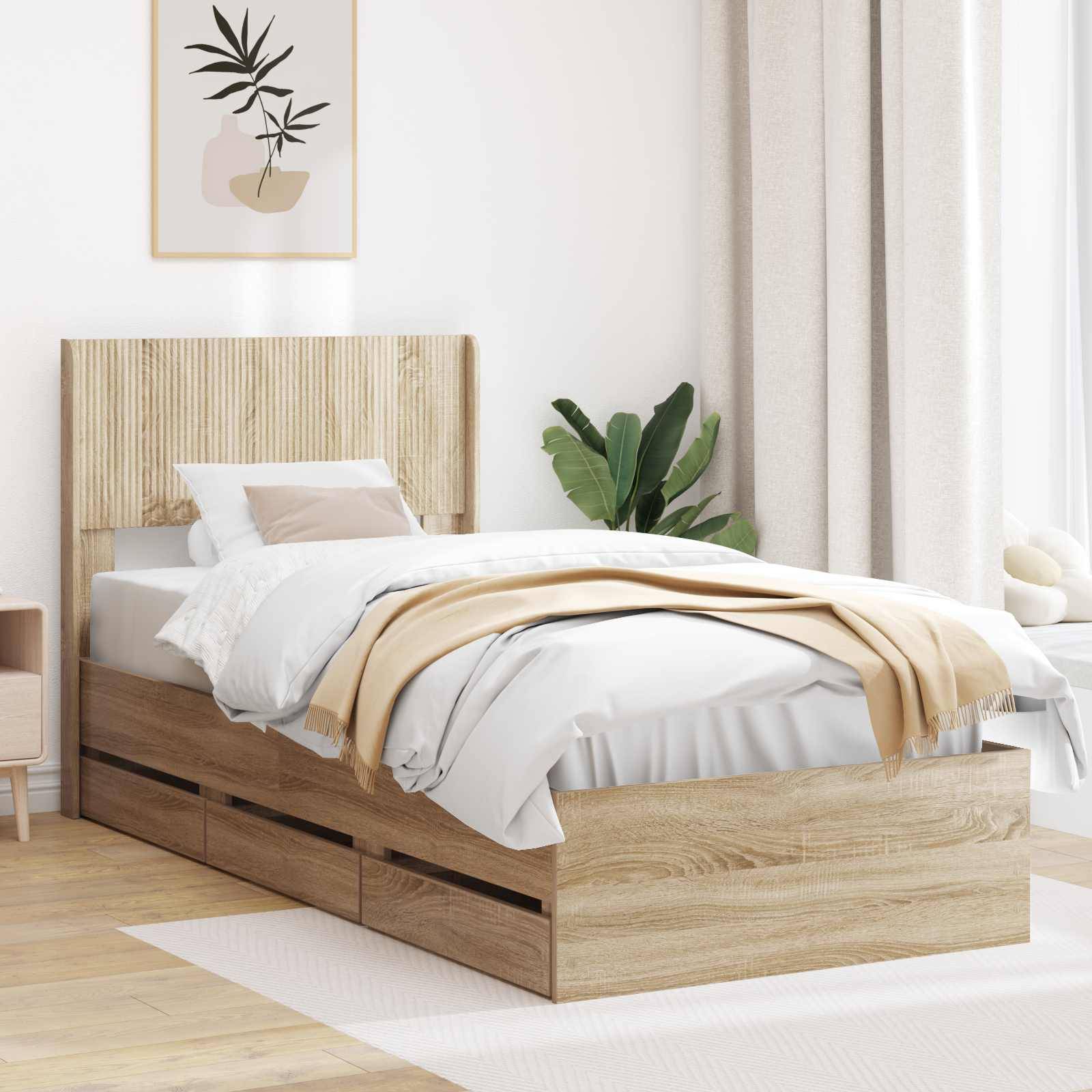 vidaXL Bettgestell mit Stauraum und Kopfteil Sonoma-Eiche 90 x 200 cm