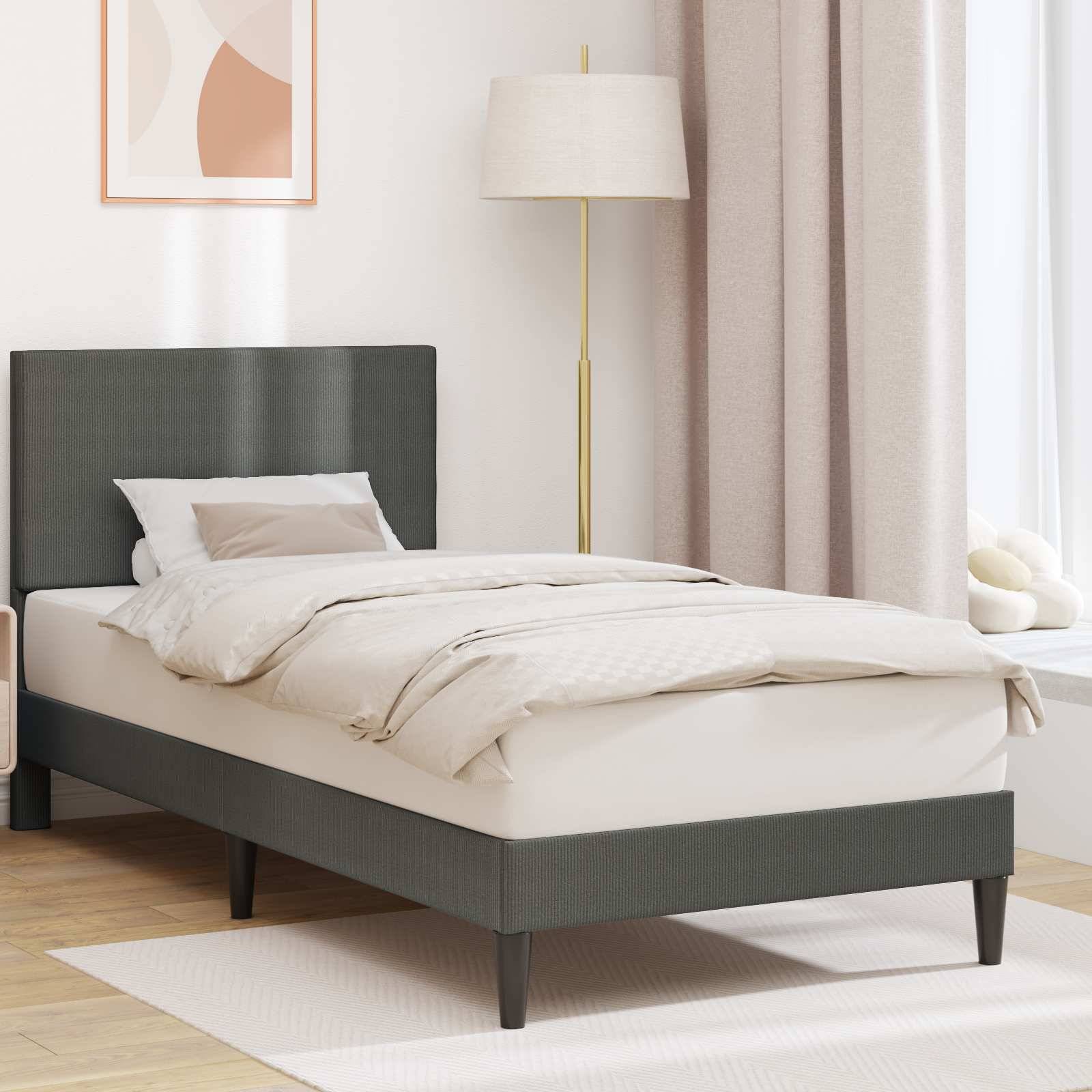 vidaXL Bettrahmen mit Kopfteil Dunkelgrau 90 x 190 cm Cordstoff