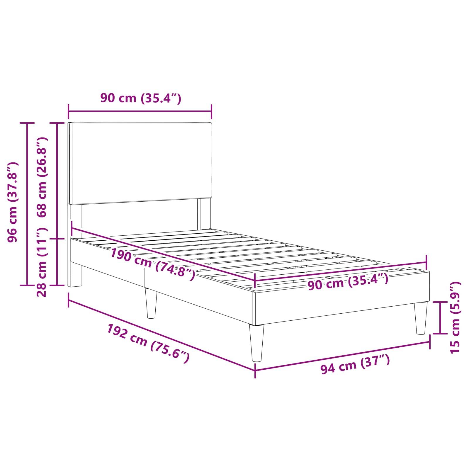 vidaXL Bettrahmen mit Kopfteil Dunkelgrau 90 x 190 cm Cordstoff