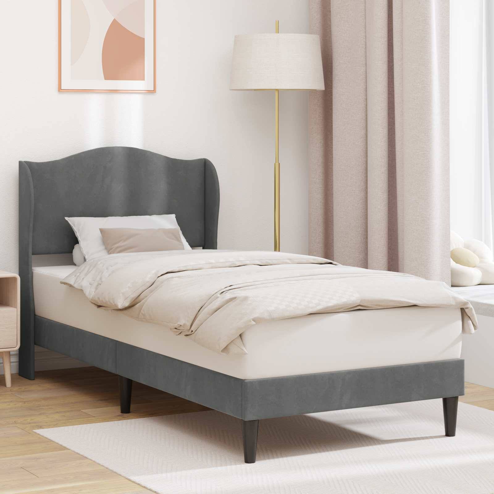 vidaXL Bettrahmen mit Kopfteil Dunkelgrau 100 x 200 cm Samt