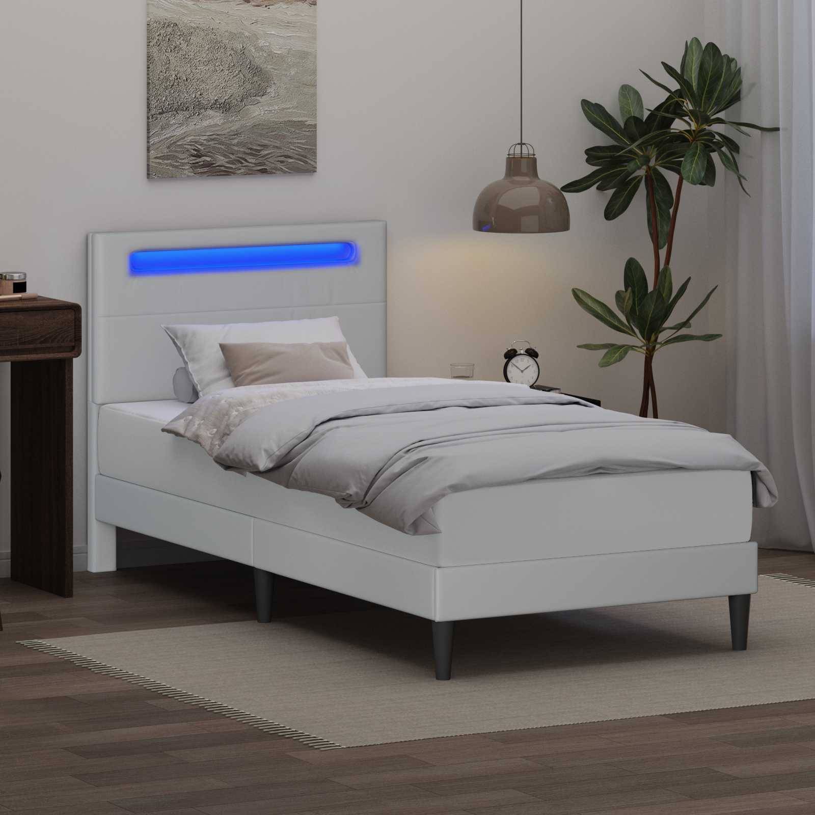 vidaXL Bettrahmen mit LED-Lichtleisten Weiß 90 x 190 cm Kunstleder