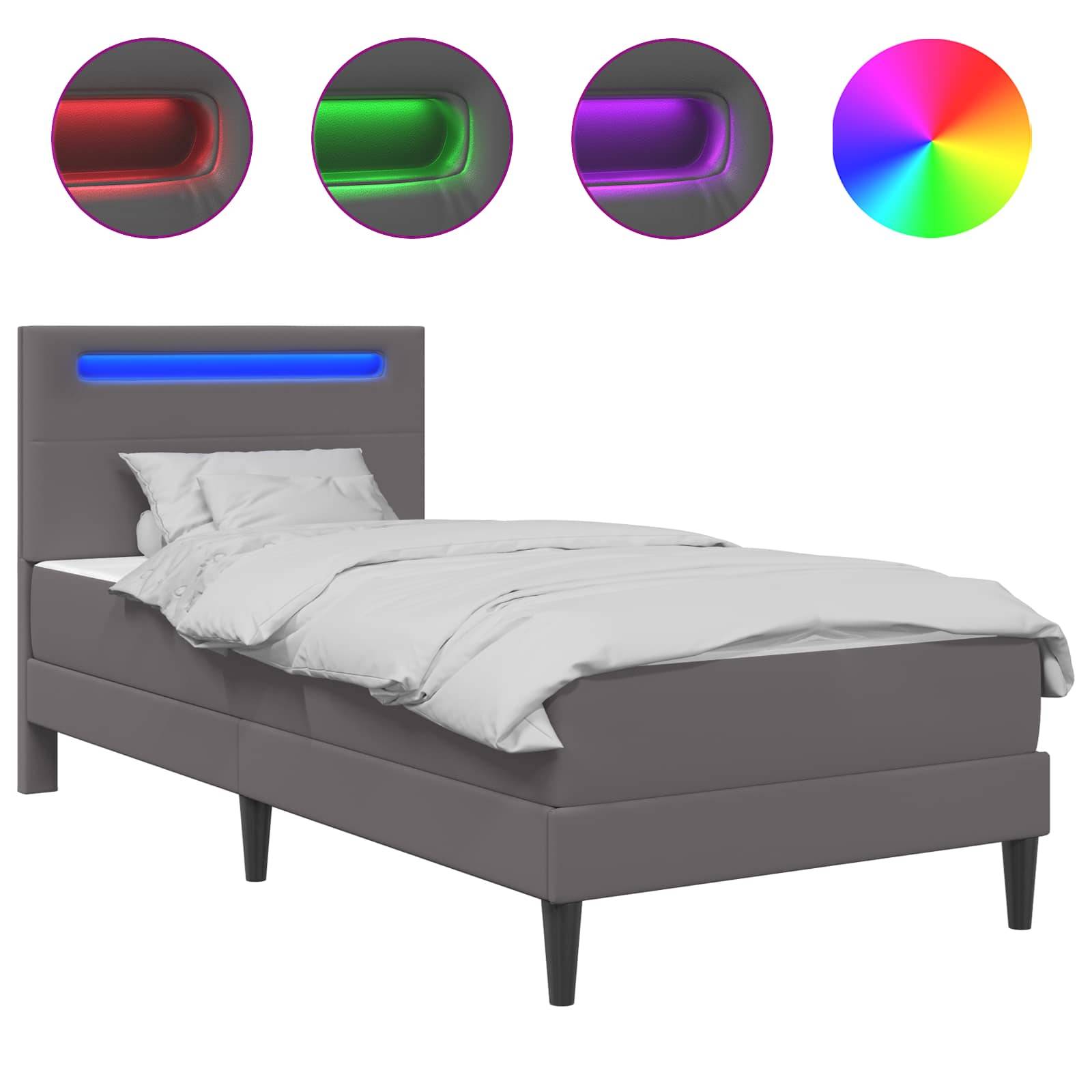 vidaXL Bettrahmen mit LED-Lichtleisten mit Kopfteil Kunstleder