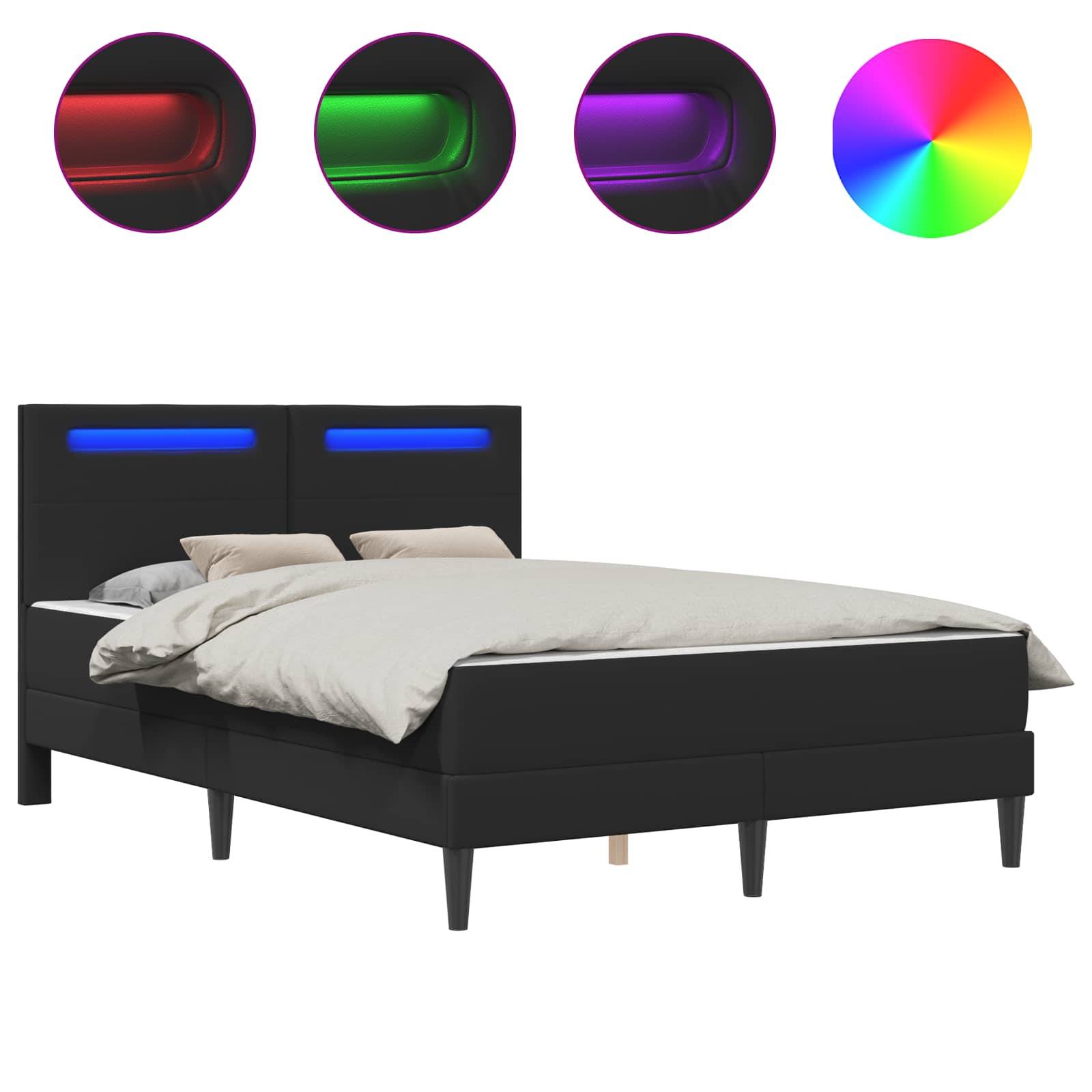vidaXL Bettrahmen mit LED-Lichtleisten mit Kopfteil 2 pcs Kunstleder