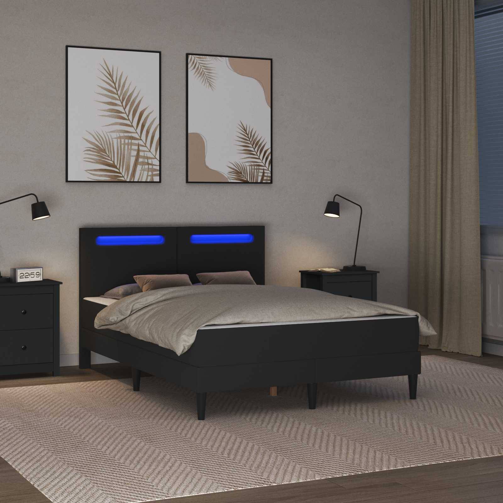 vidaXL Bettrahmen mit LED-Lichtleisten mit Kopfteil 2 pcs Kunstleder